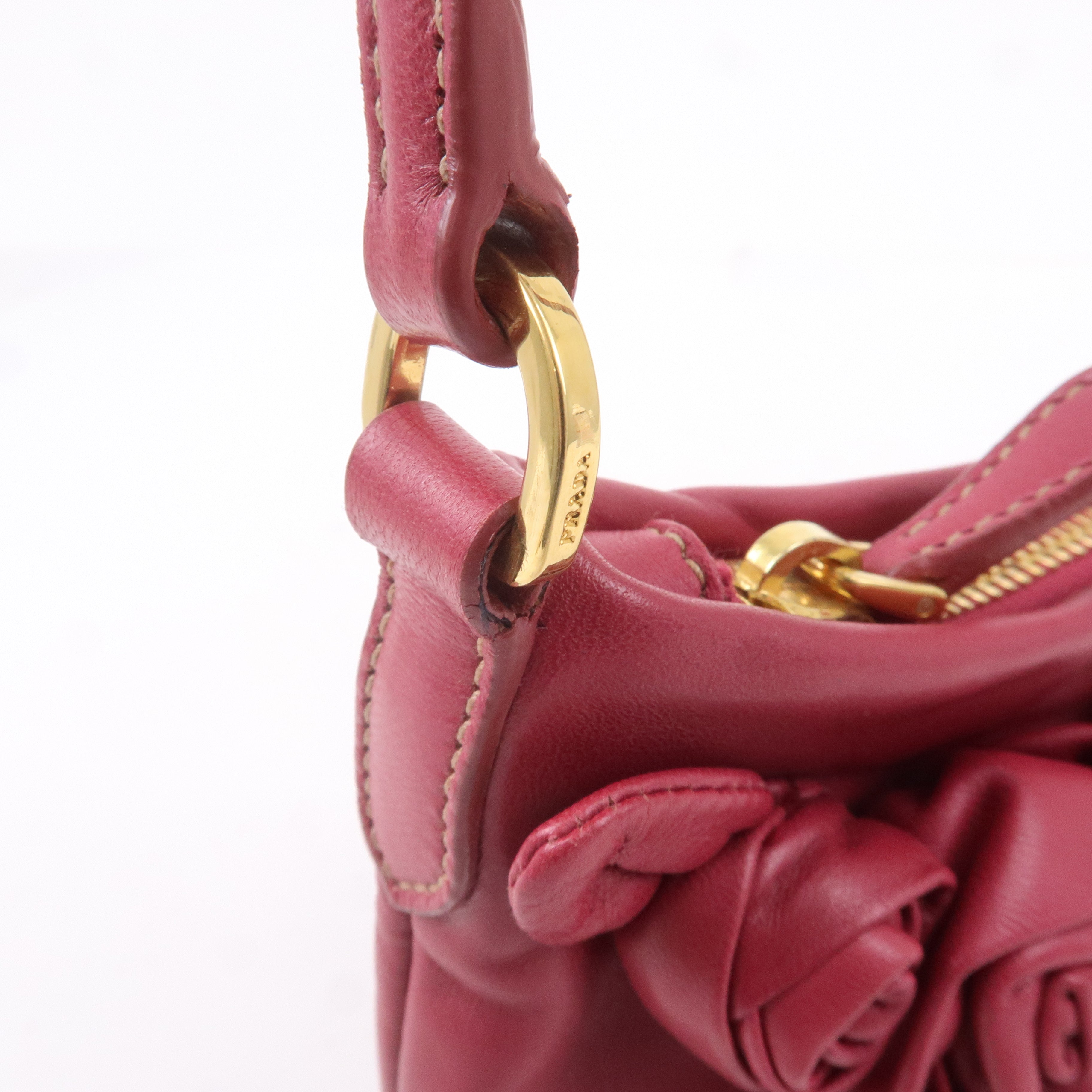 Prada Leather Rose Corsage Hand Bag Pouch Pink 1N1439