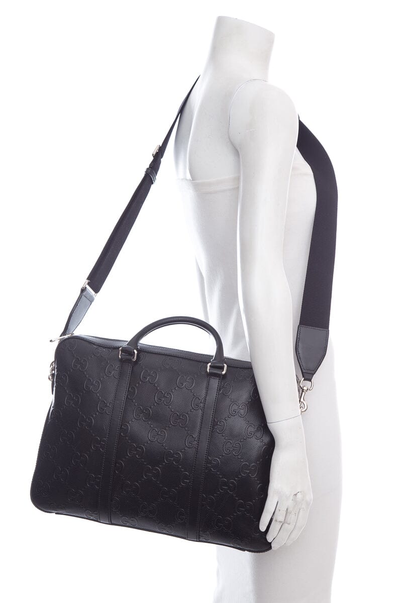 Gucci Black GG Embossed Convertible Duffle