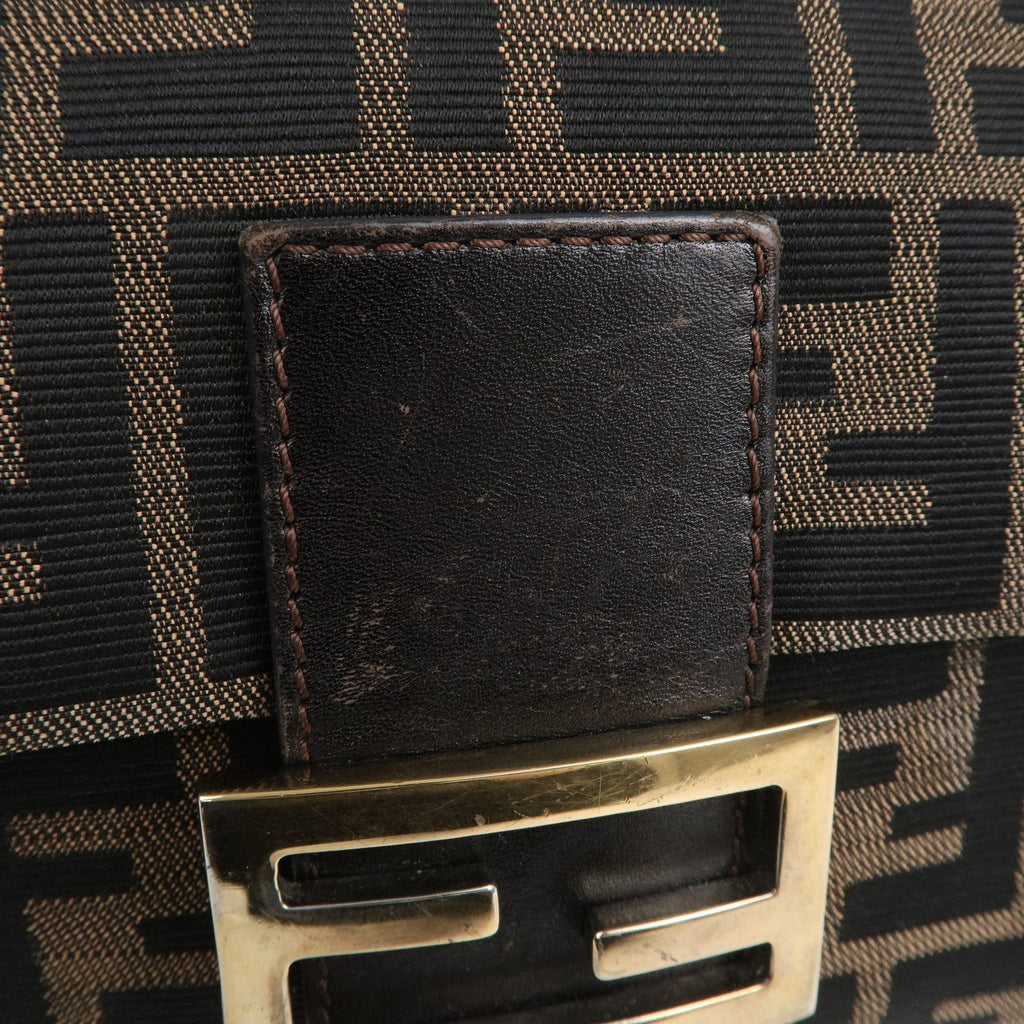 FENDI Mamma Baguette Zucca Canvas Leather Shoulder Bag 26325