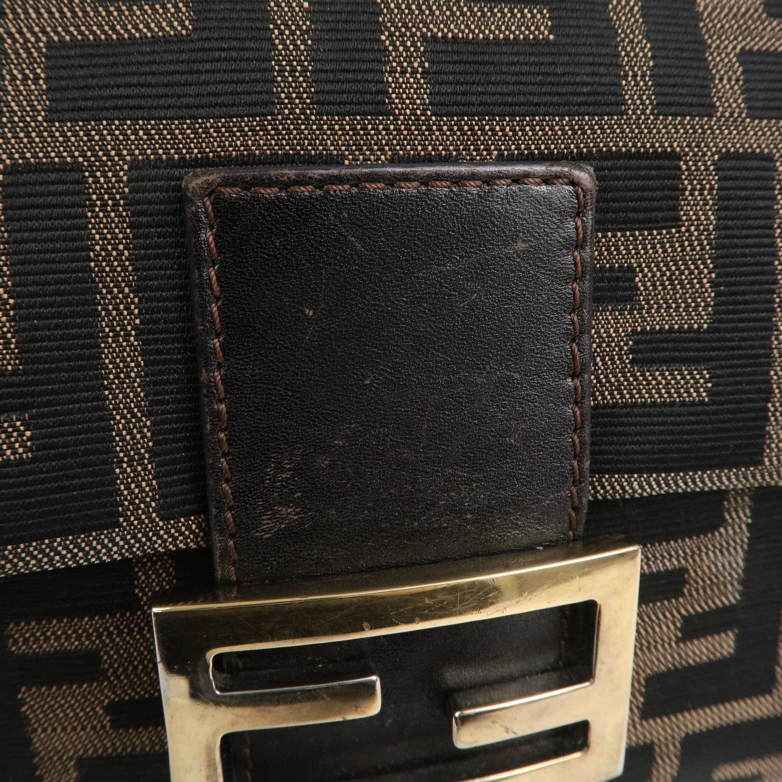 FENDI Mamma Baguette Zucca Canvas Leather Shoulder Bag 26325