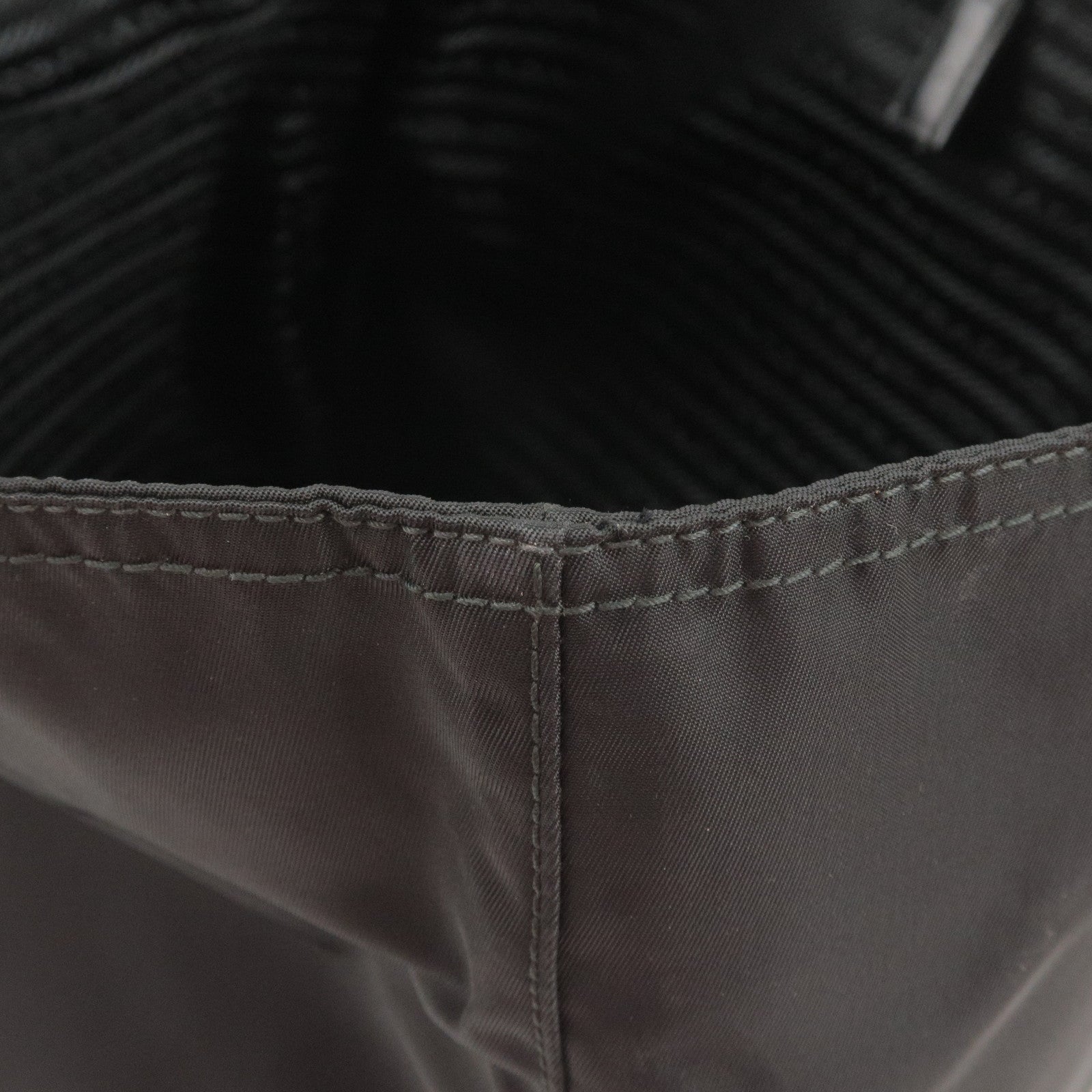 Prada Logo Nylon Leather Tote Bag Black BR4263