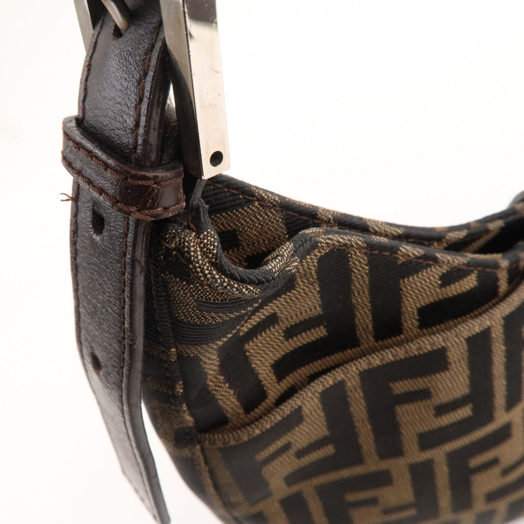 FENDI Zucca Canvas Leather Shoulder Bag Brown Black 26569