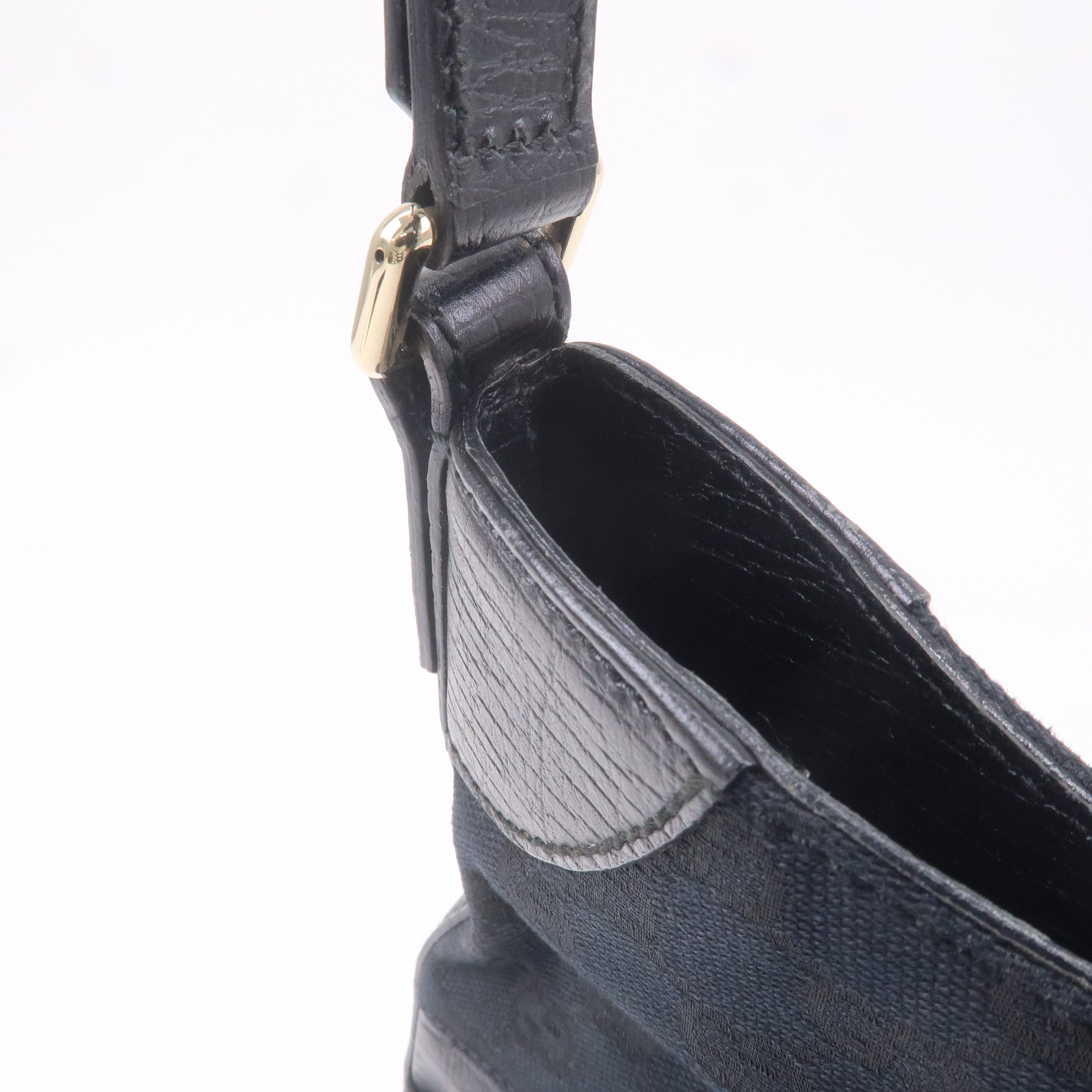 GUCCI Horsebit GG Canvas Leather Shoulder Bag Black 137388