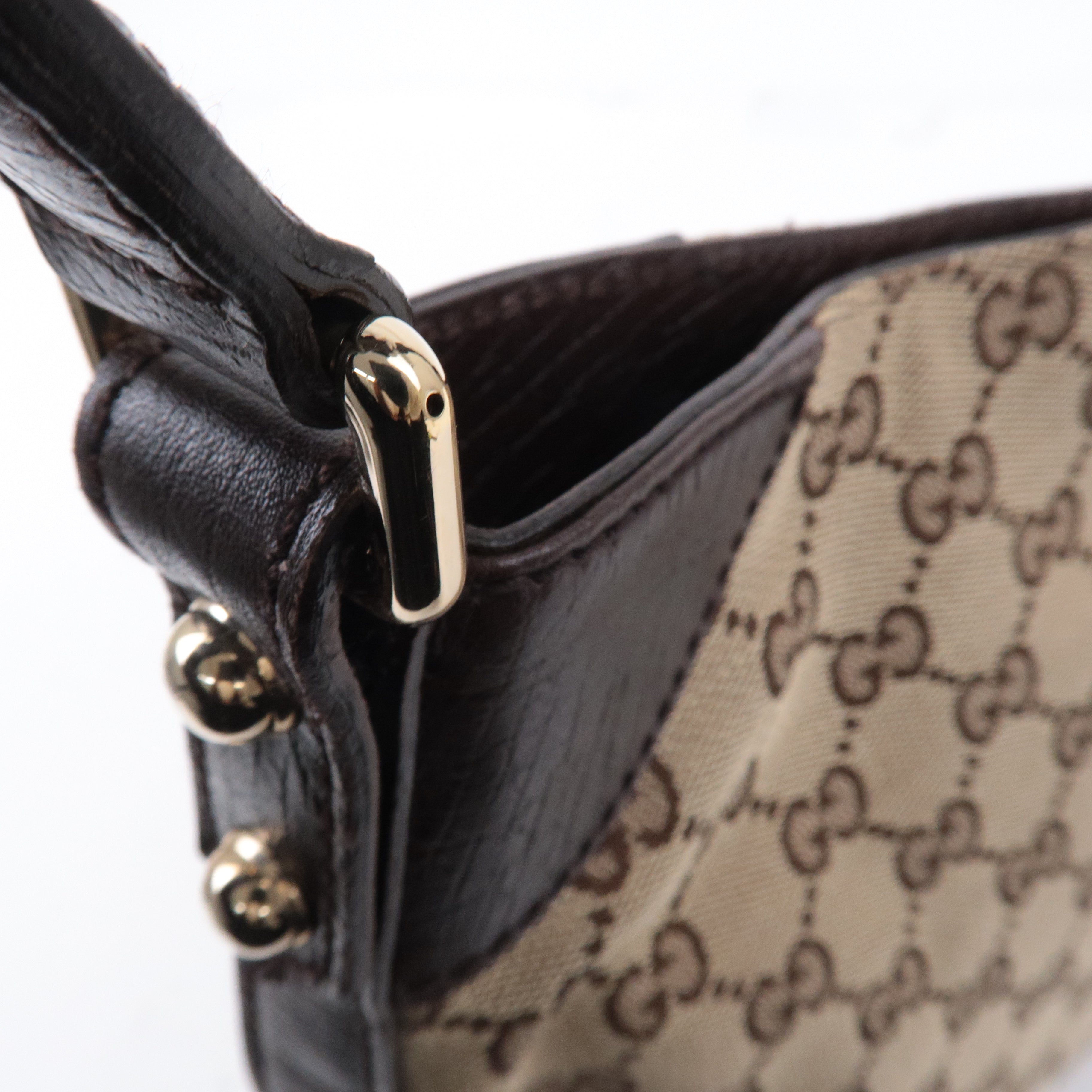 GUCCI Horsebit Sherry GG Canvas Leather Shoulder Bag Brown 137388