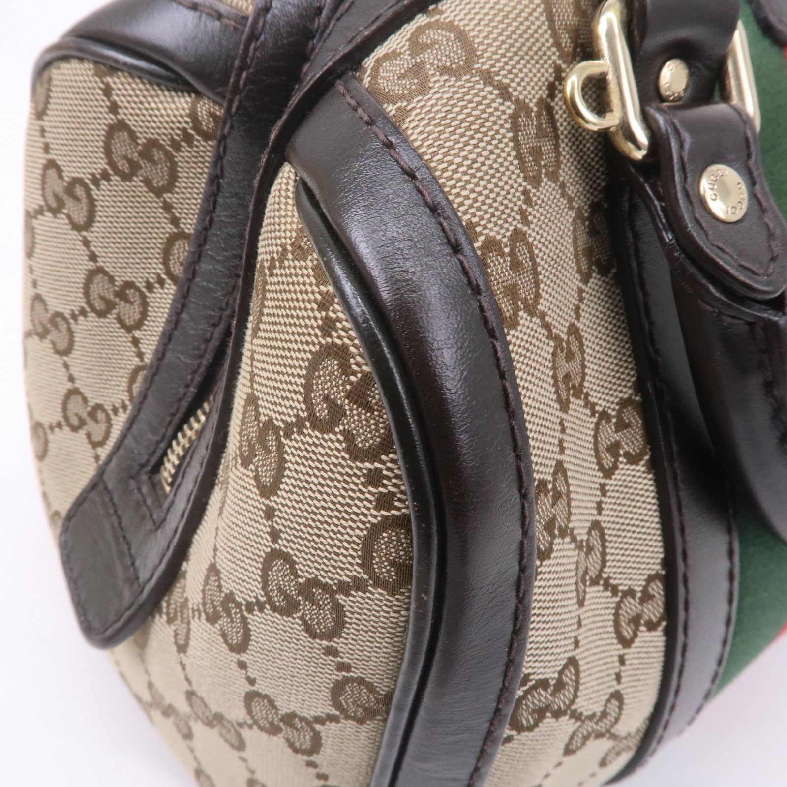 GUCCI Sherry GG Canvas Leather Boston Bag Beige Brown 269876