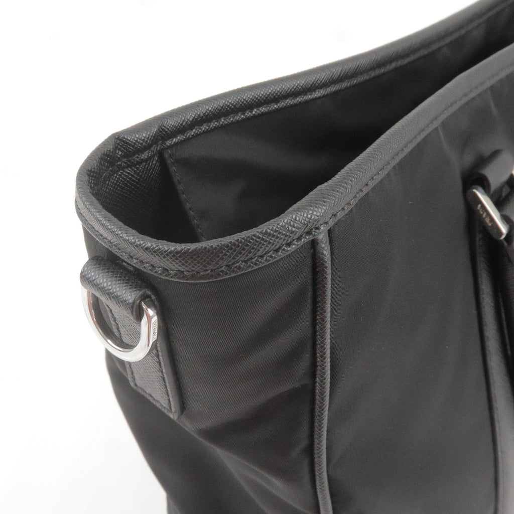 Prada Logo Nylon Leather Tote Bag NERO Black 2VG034