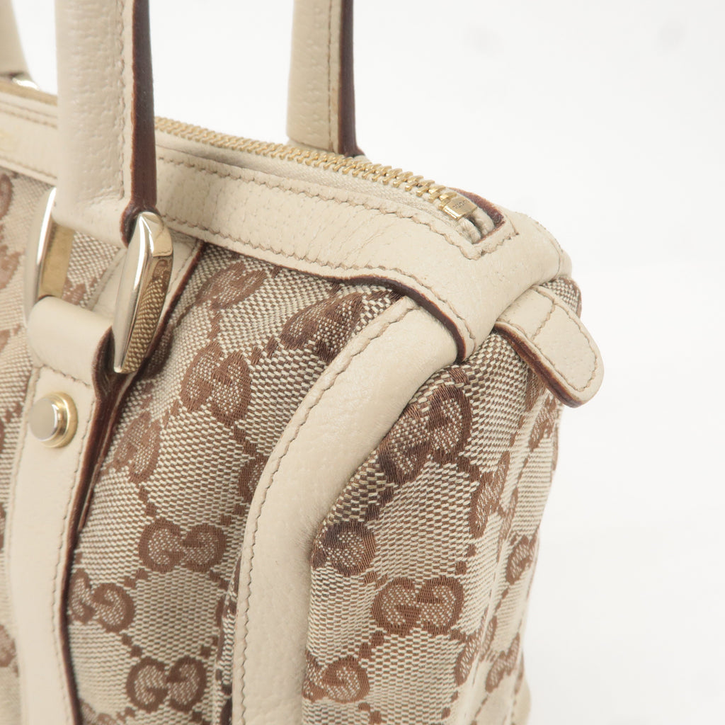 GUCCI Abbey GG Canvas Leather Boston Hand Bag Beige Ivory 130942