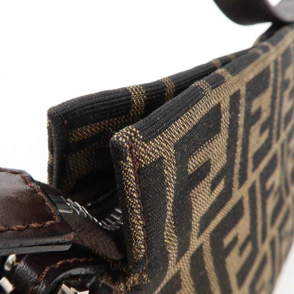 FENDI Zucca Canvas Leather Shoulder Bag Brown Black 26566