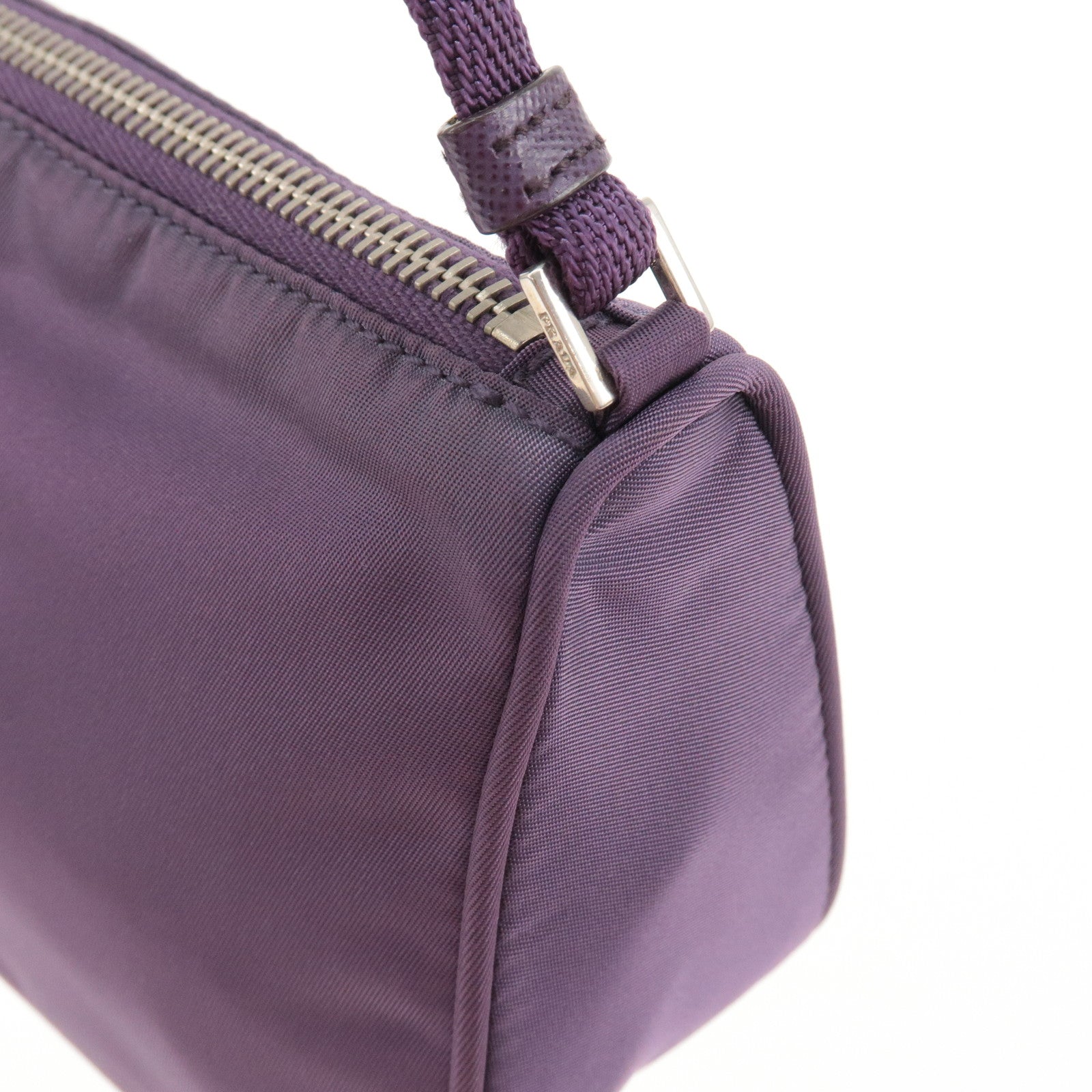 Prada Logo Nylon Hand Bag Purse Cosmetic Pouch Purple MV633