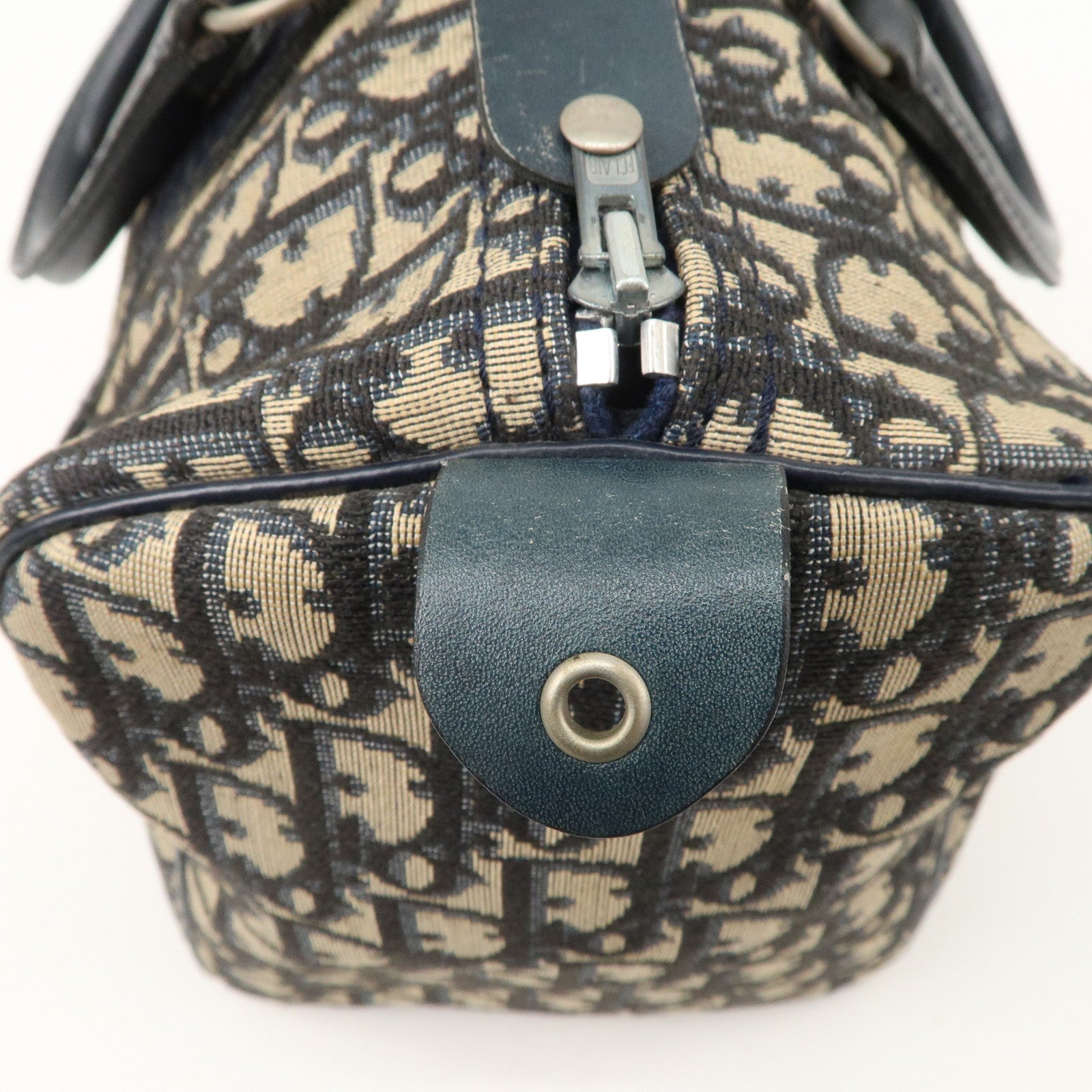 Christian Dior Trotter Canvas Leather Boston Bag Navy