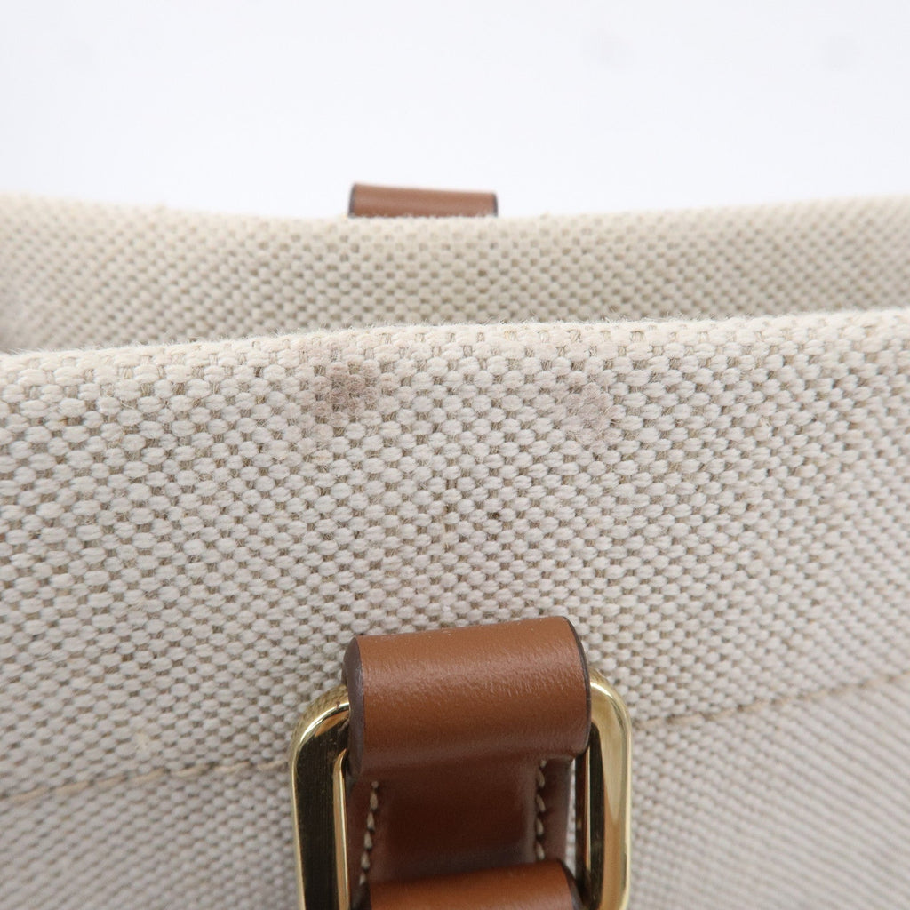 Prada Logo Canvas Linen Leather Tote Bag Ivory Brown IBG356