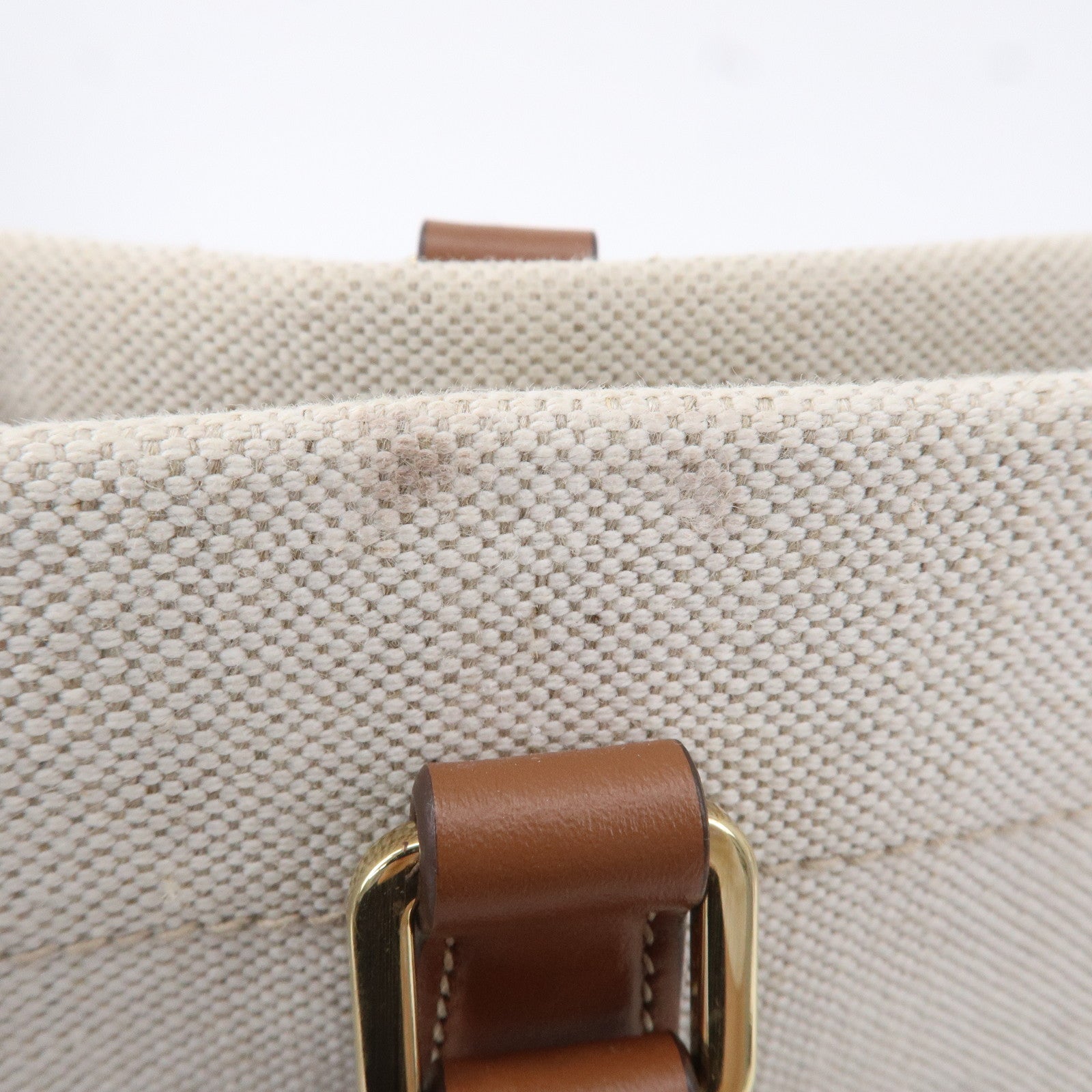 Prada Logo Canvas Linen Leather Tote Bag Ivory Brown IBG356
