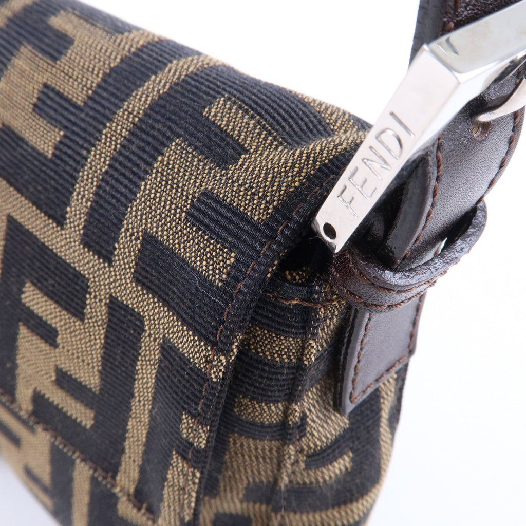 FENDI Mamma Baguette Zucca Canvas Leather Shoulder Bag Brown 26424