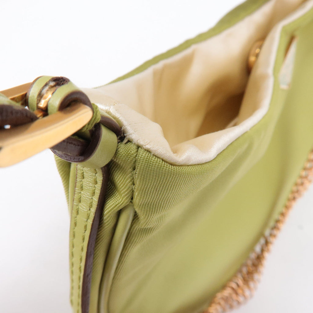 Prada Logo Nylon Leather Chain Shoulder Bag Light Green BR0104