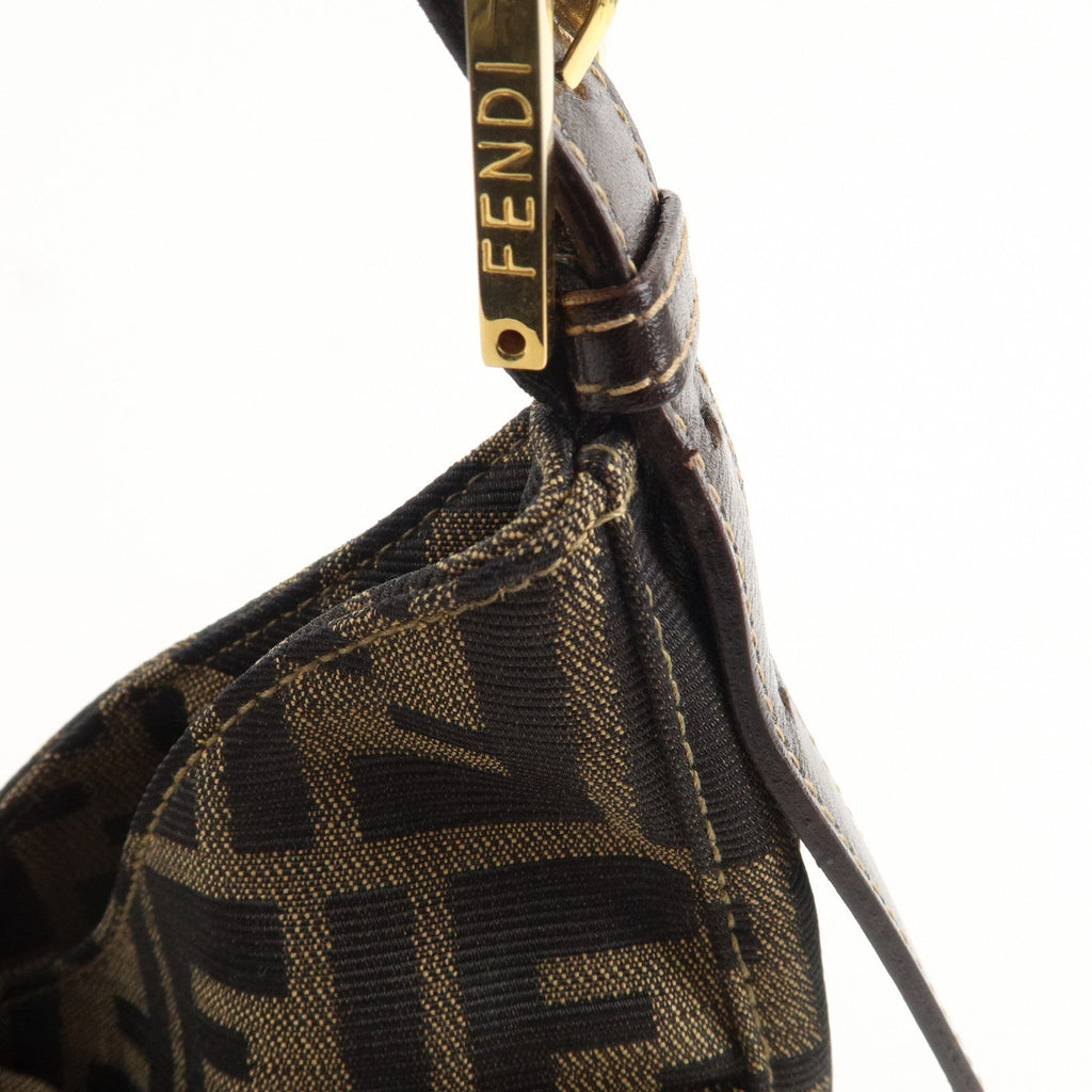 FENDI Zucca Canvas Leather Shoulder Bag Brown Black 26569