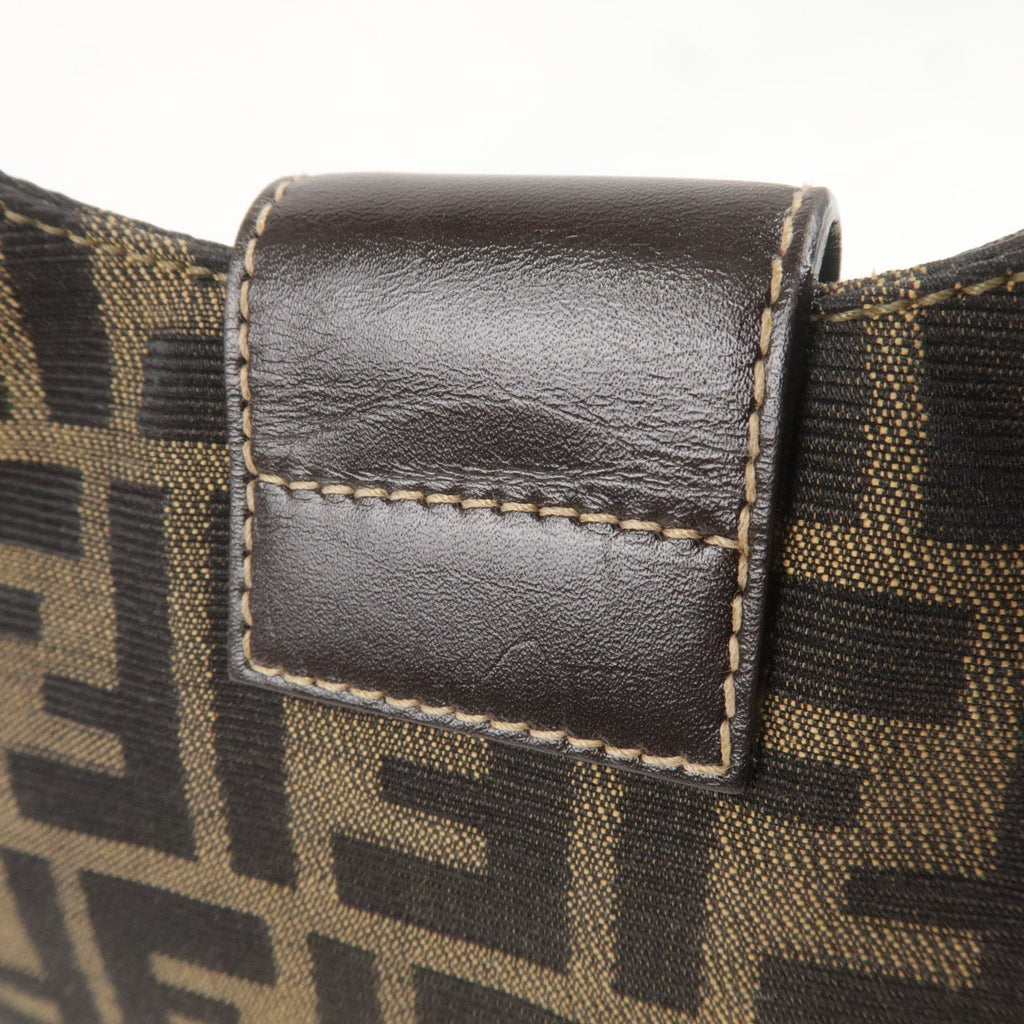 FENDI Zucca Canvas Leather Shoulder Bag Brown Black 26569