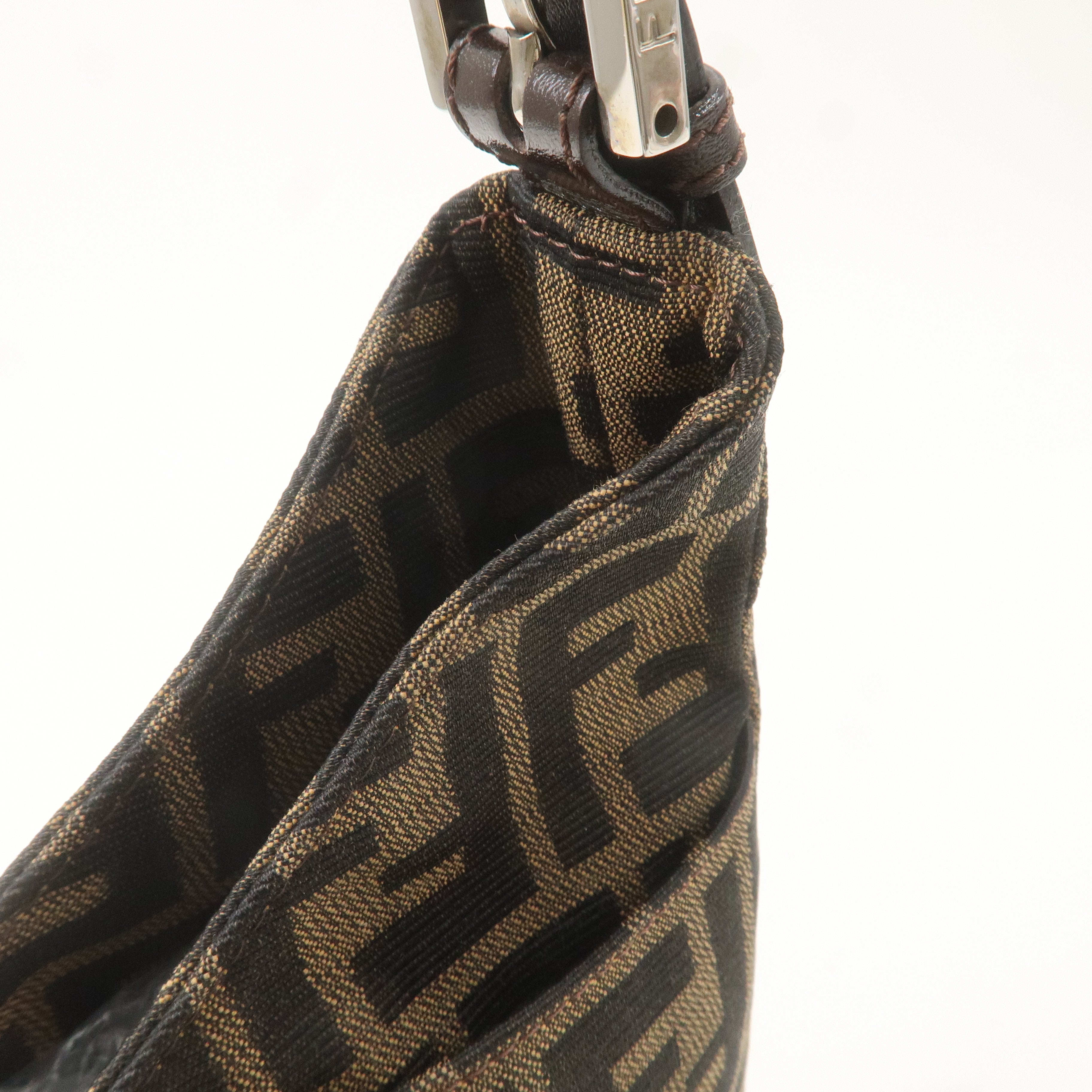 FENDI Zucca Canvas Leather Shoulder Bag Brown Black 26569