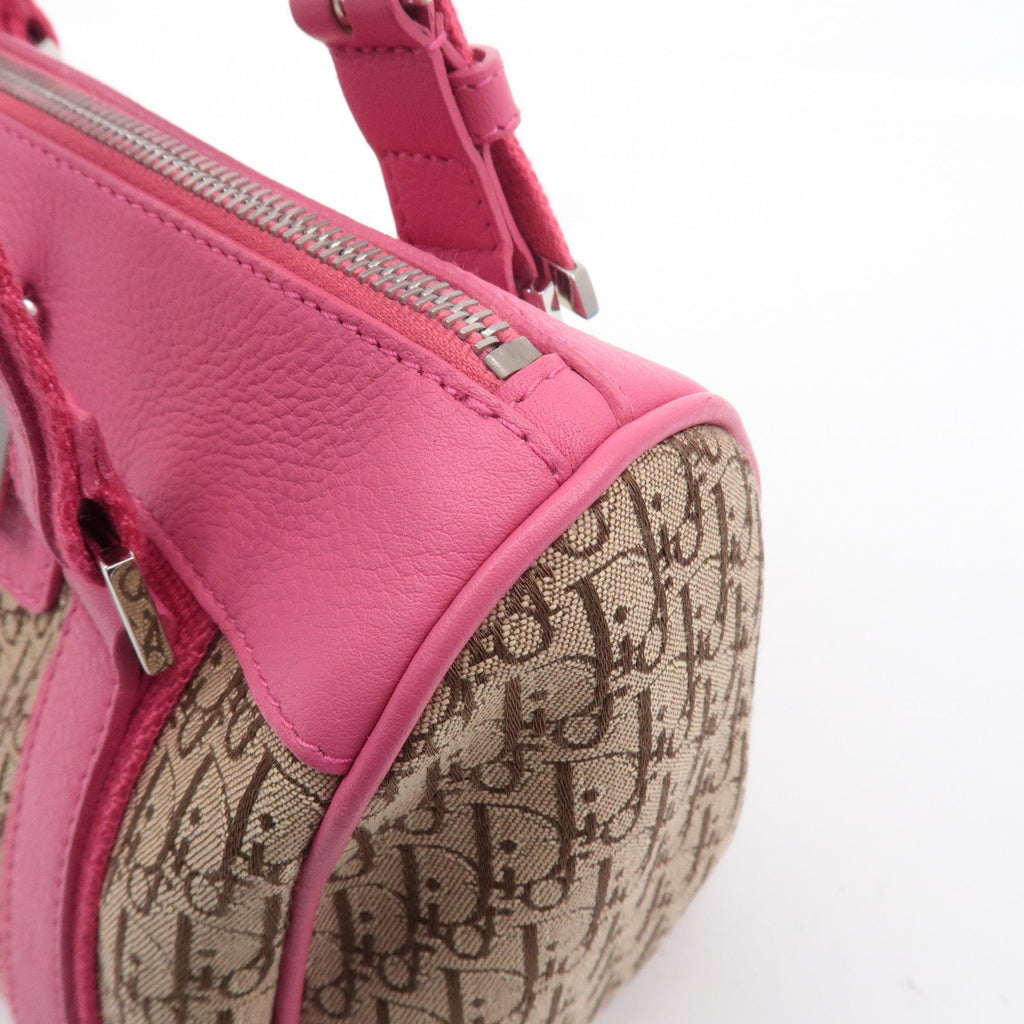 Christian Dior Trotter Canvas Leather Boston Bag Beige Pink