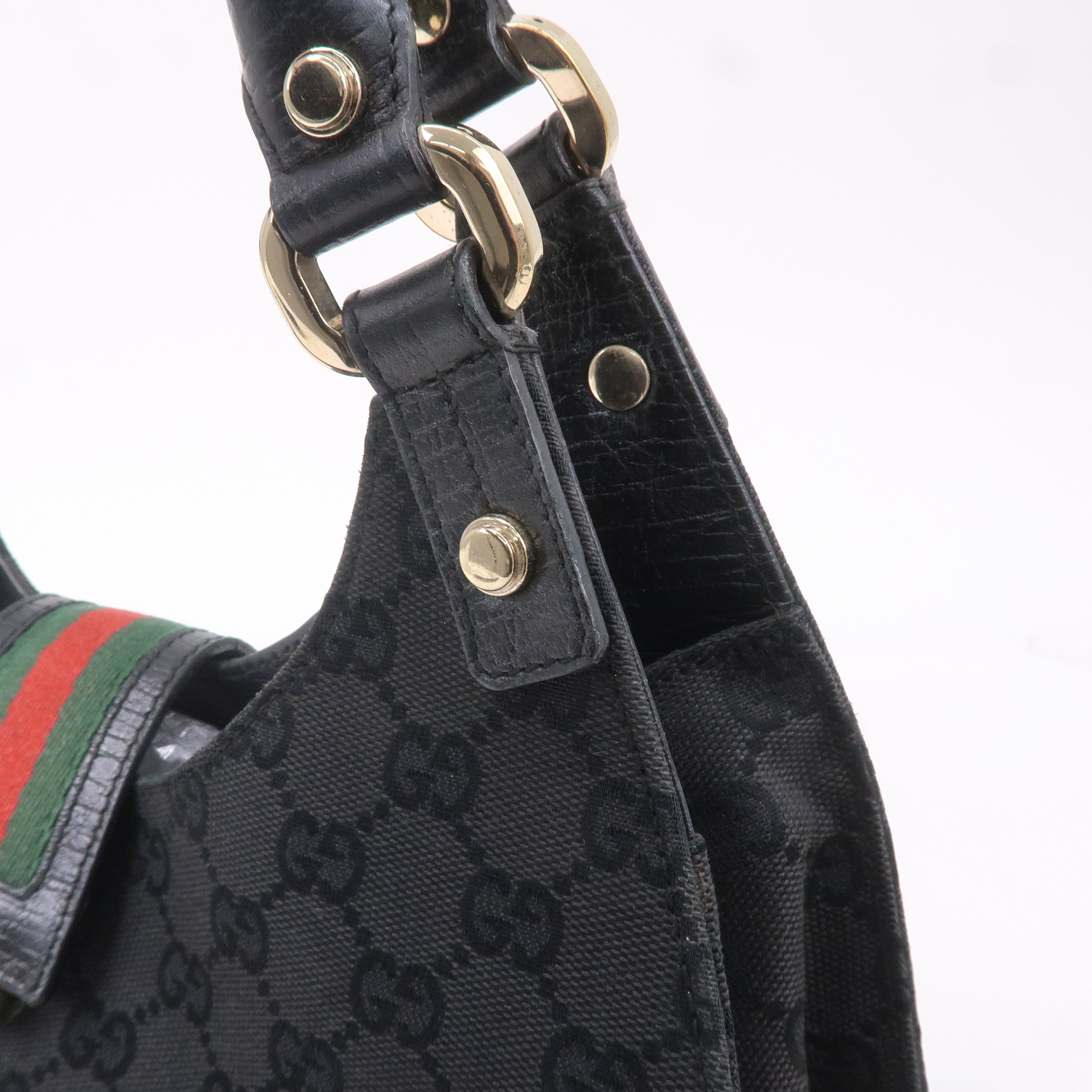 GUCCI Sherry GG Canvas Leather Shoulder Bag Black 130995