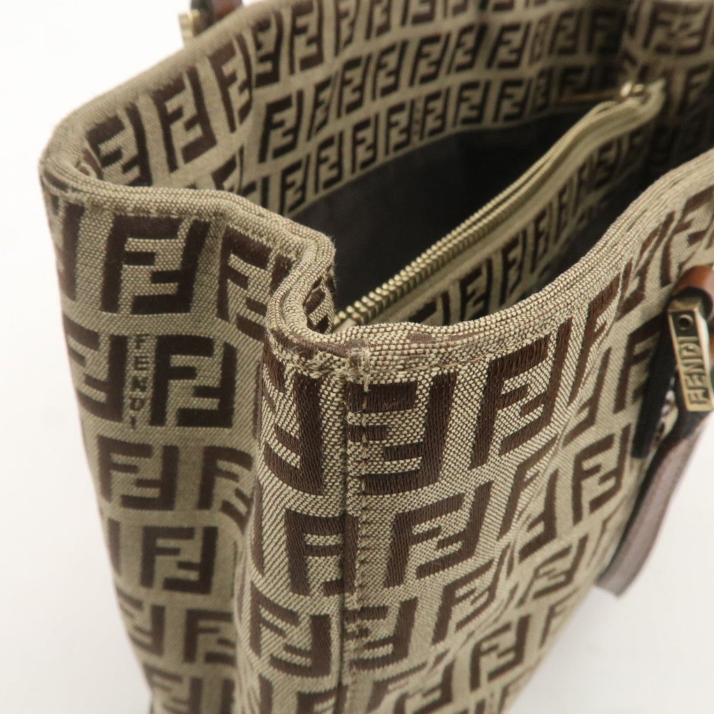 FENDI Zucchino Canvas Leather Mini Tote Bag Beige Brown 8BH132