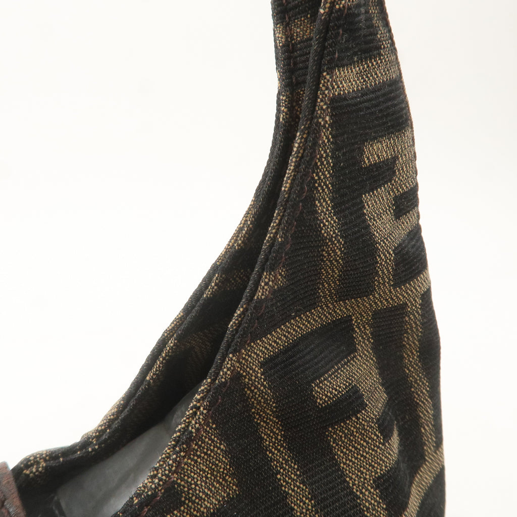 FENDI Zucca Canvas Leather Shoulder Bag Khaki Brown Black 26686
