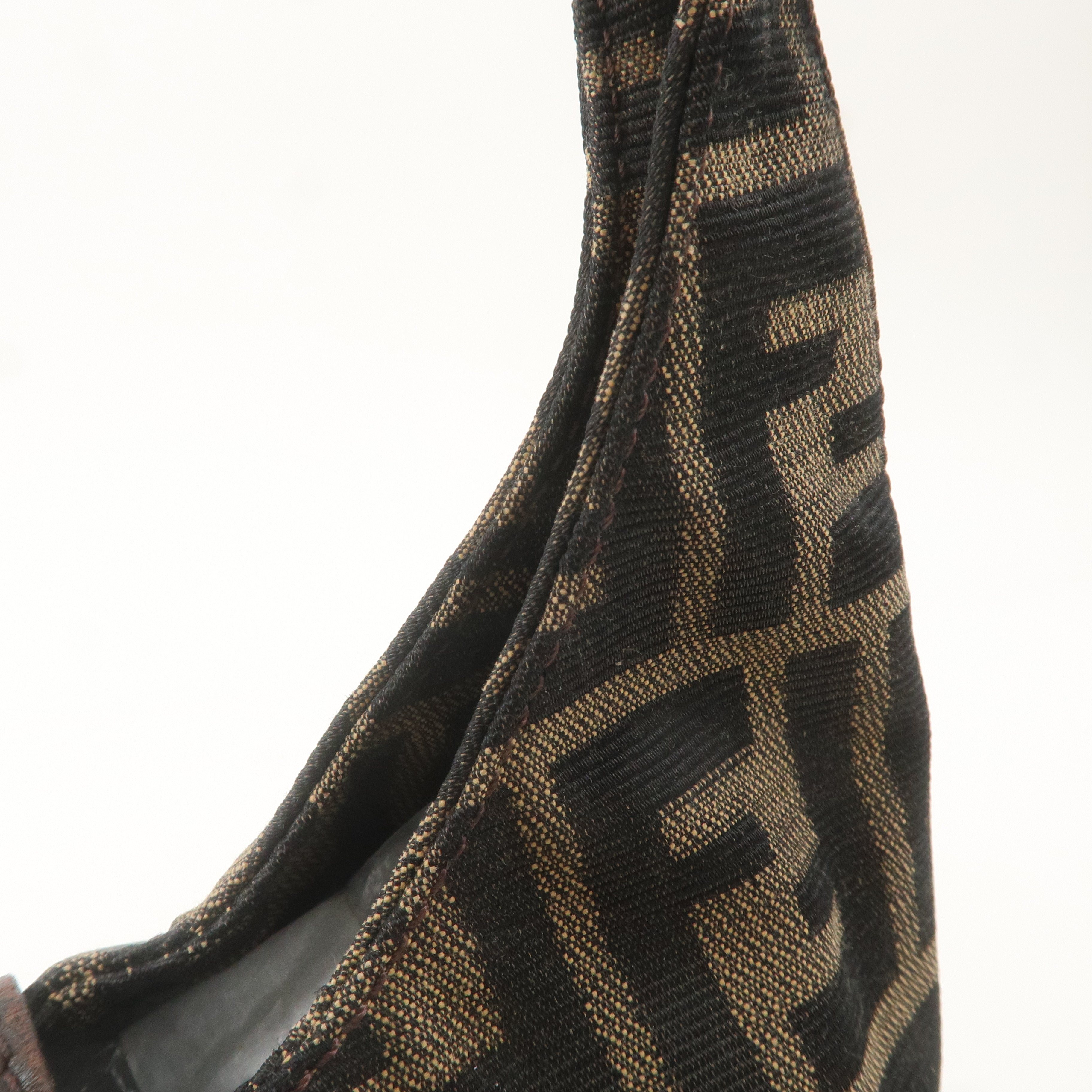 FENDI Zucca Canvas Leather Shoulder Bag Khaki Brown Black 26686