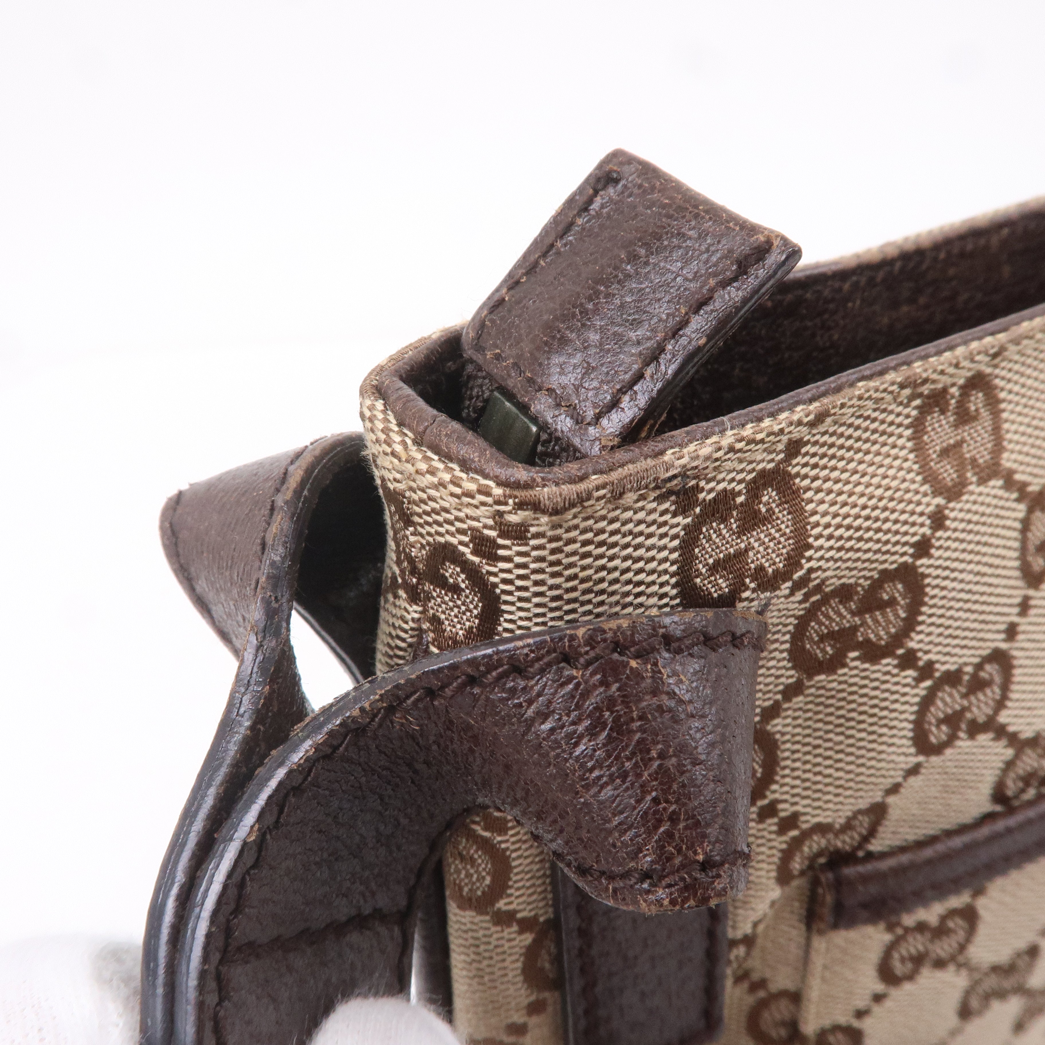GUCCI GG Canvas Leather Shoulder Bag Beige Brown 122793