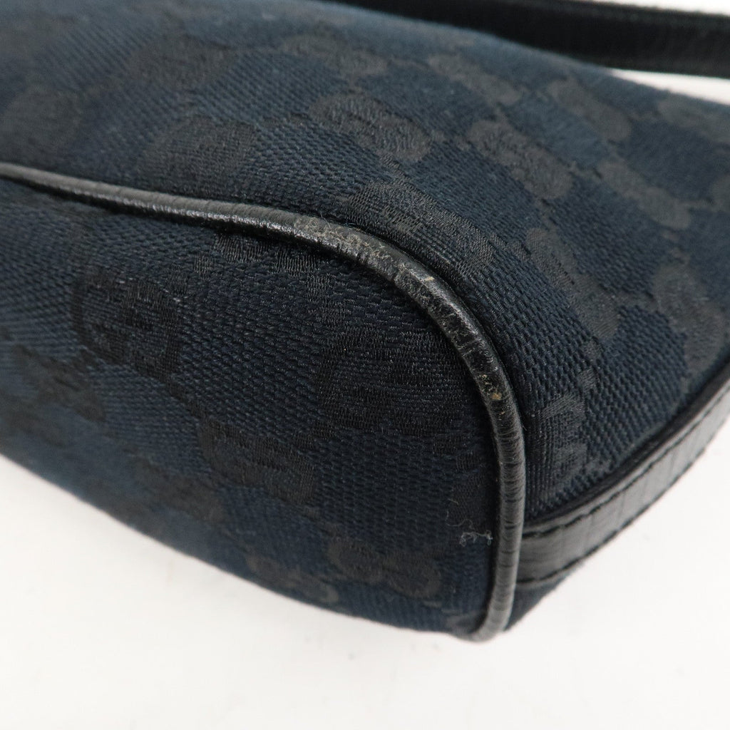 GUCCI Boat Bag Sherry GG Canvas Leather Pouch Black 141809
