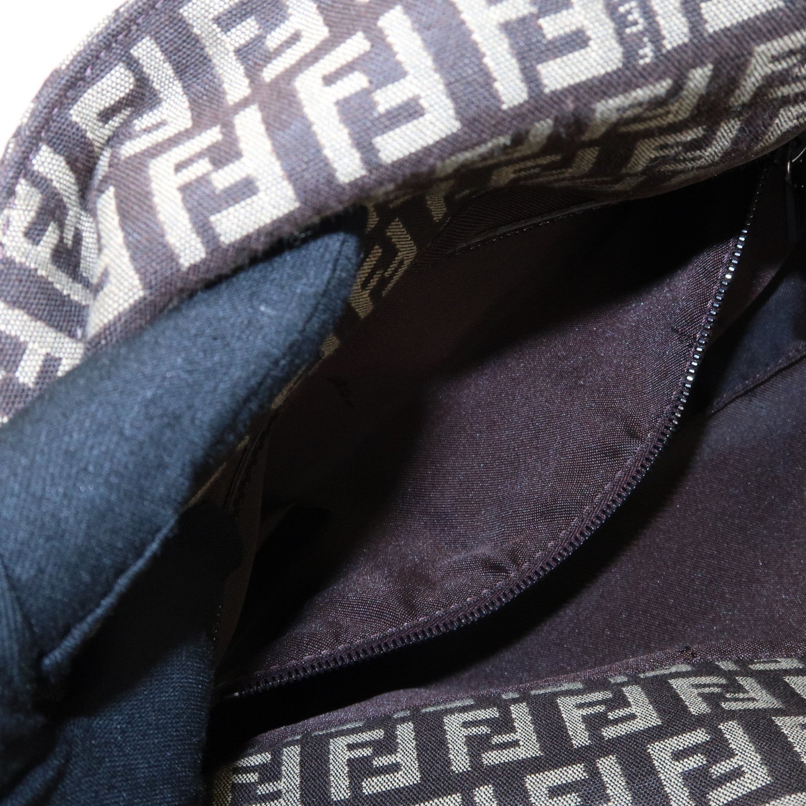 FENDI Zucchino Canvas Leather Shoulder Bag Brown Beige 8BR003