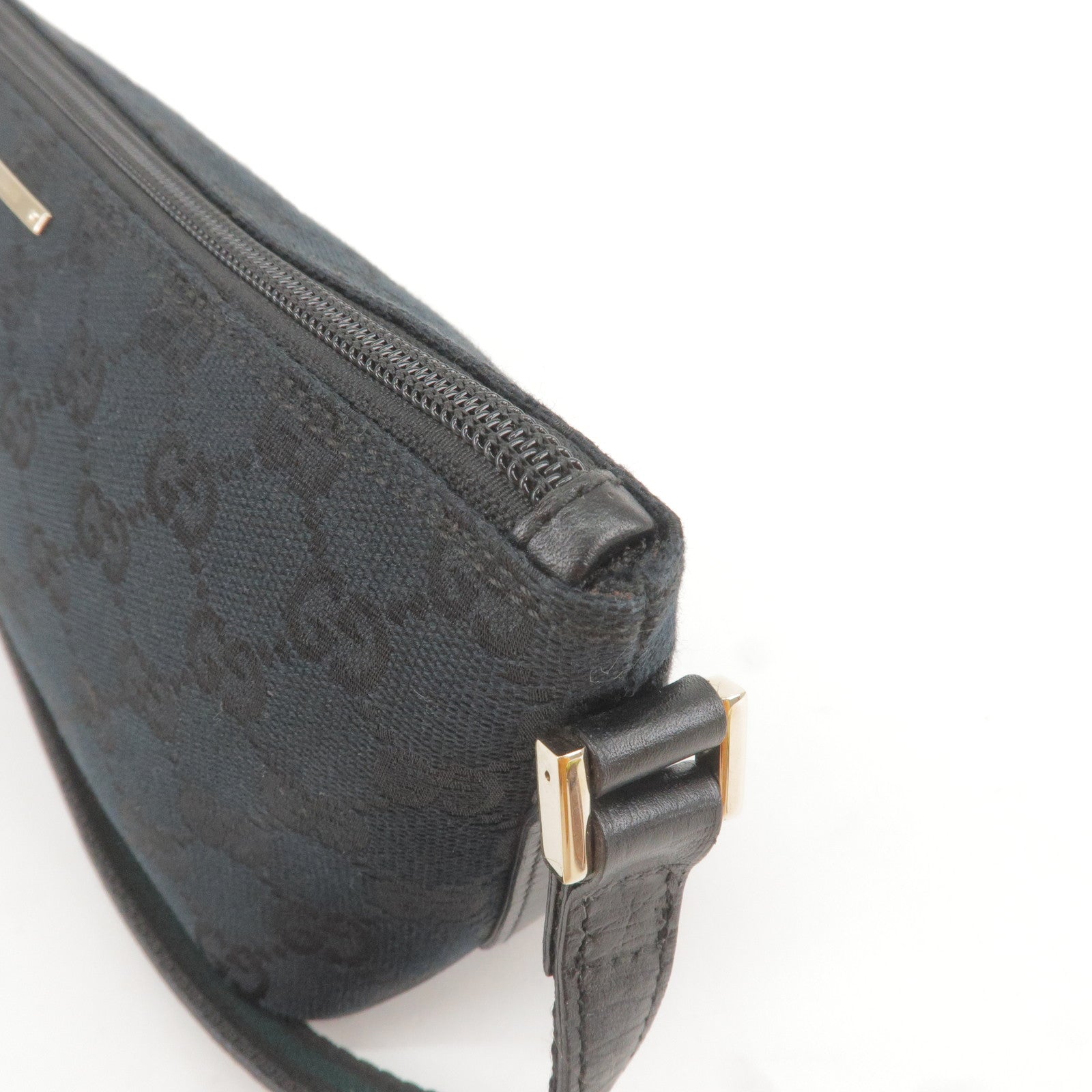 GUCCI GG Canvas Leather Boat Bag Hand Bag Black 141809