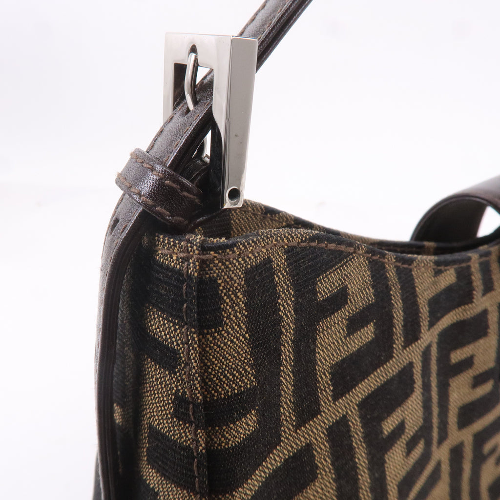 FENDI Zucca Canvas Leather Shoulder Bag Brown Black 16115