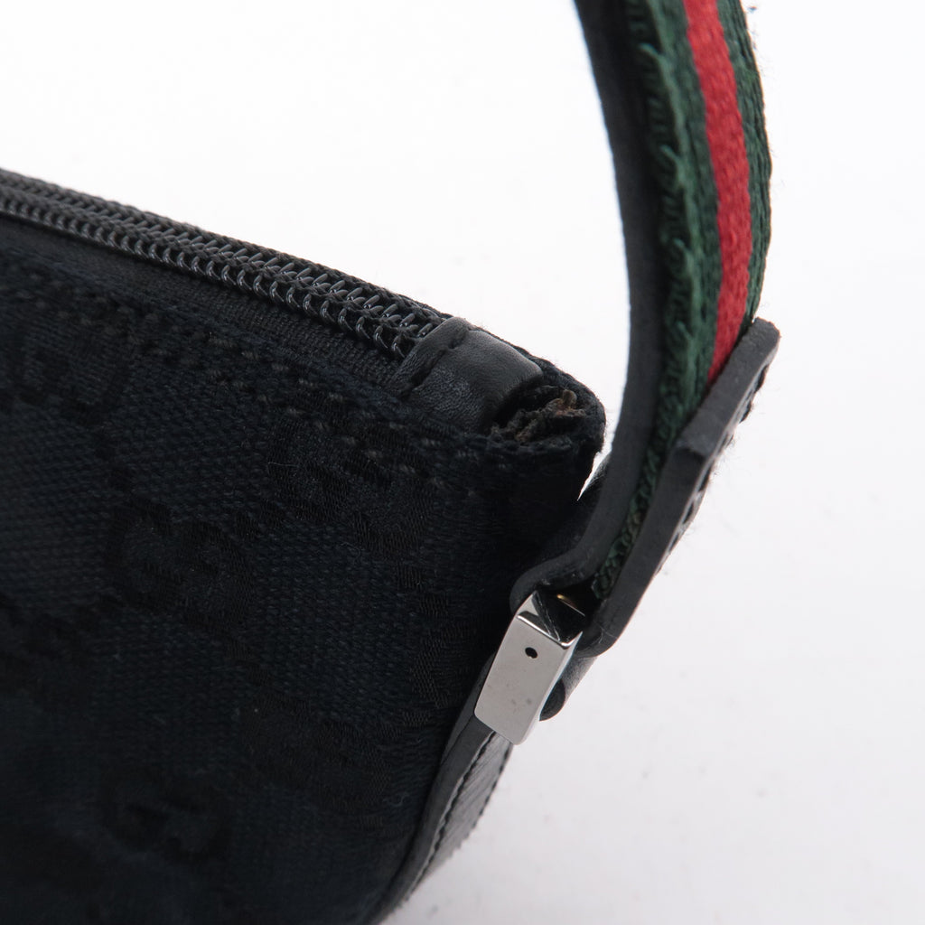 GUCCI Boat Bag Sherry GG Canvas Leather Pouch Black 141809