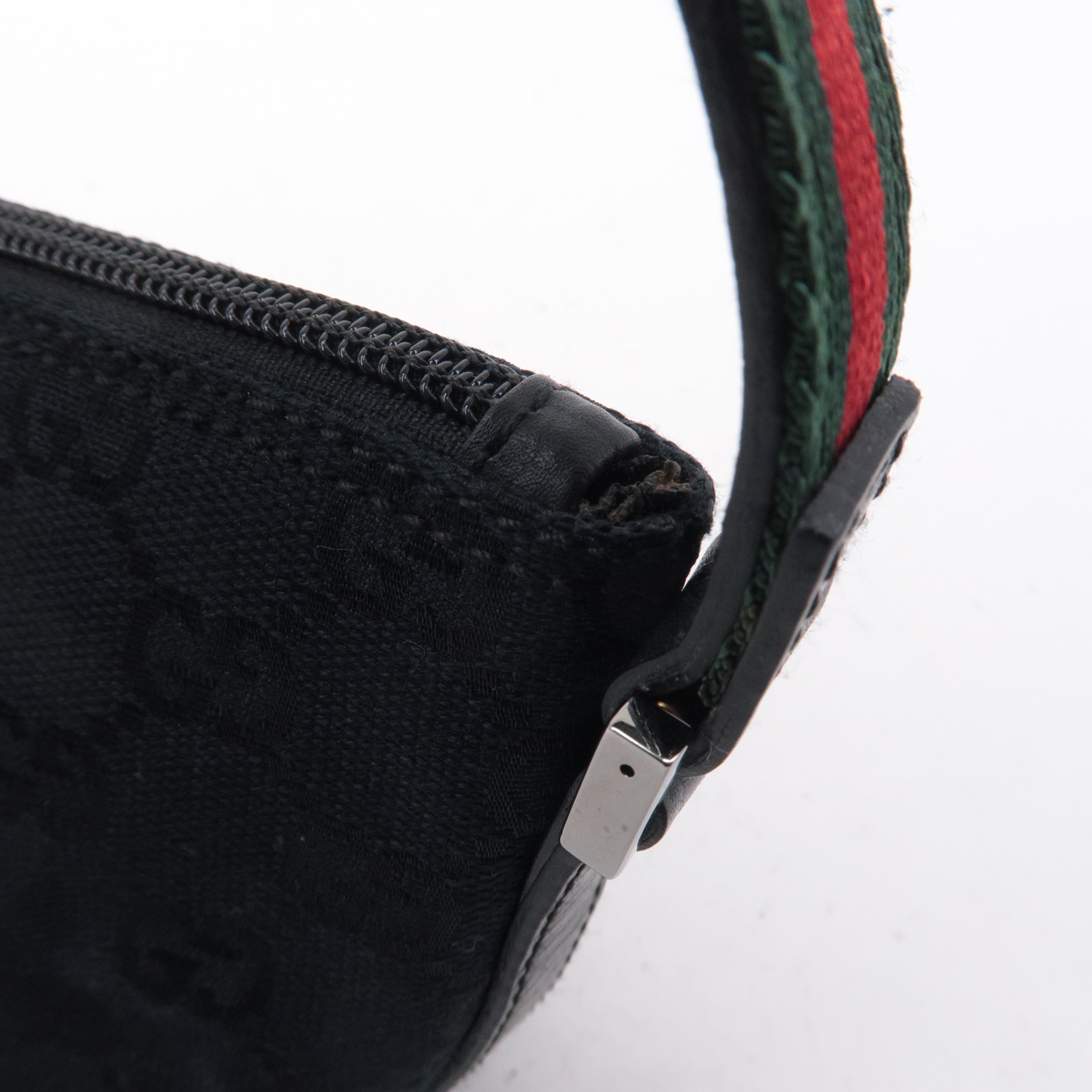 GUCCI Boat Bag Sherry GG Canvas Leather Pouch Black 141809