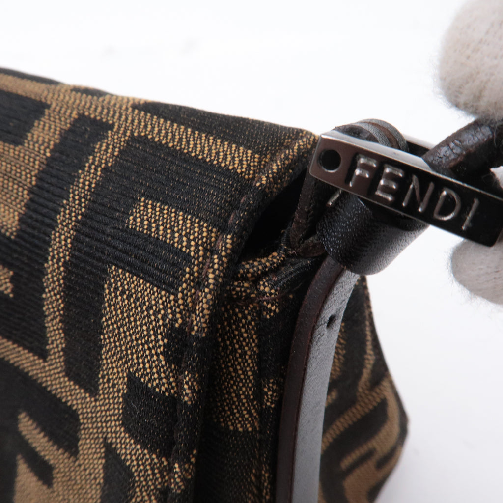 FENDI Mamma Baguette Zucca Canvas Leather Bag Brown 8BR181