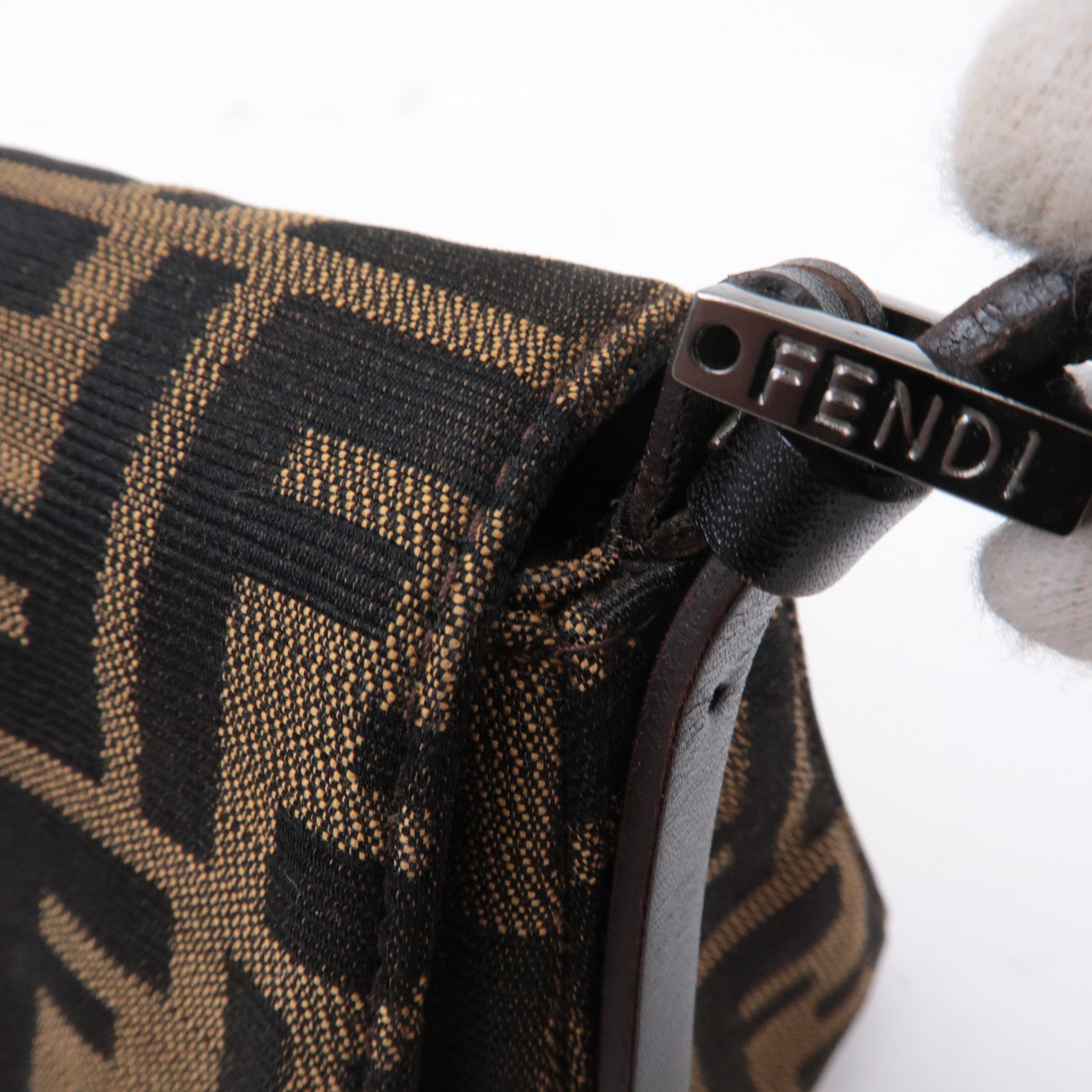 FENDI Mamma Baguette Zucca Canvas Leather Bag Brown 8BR181