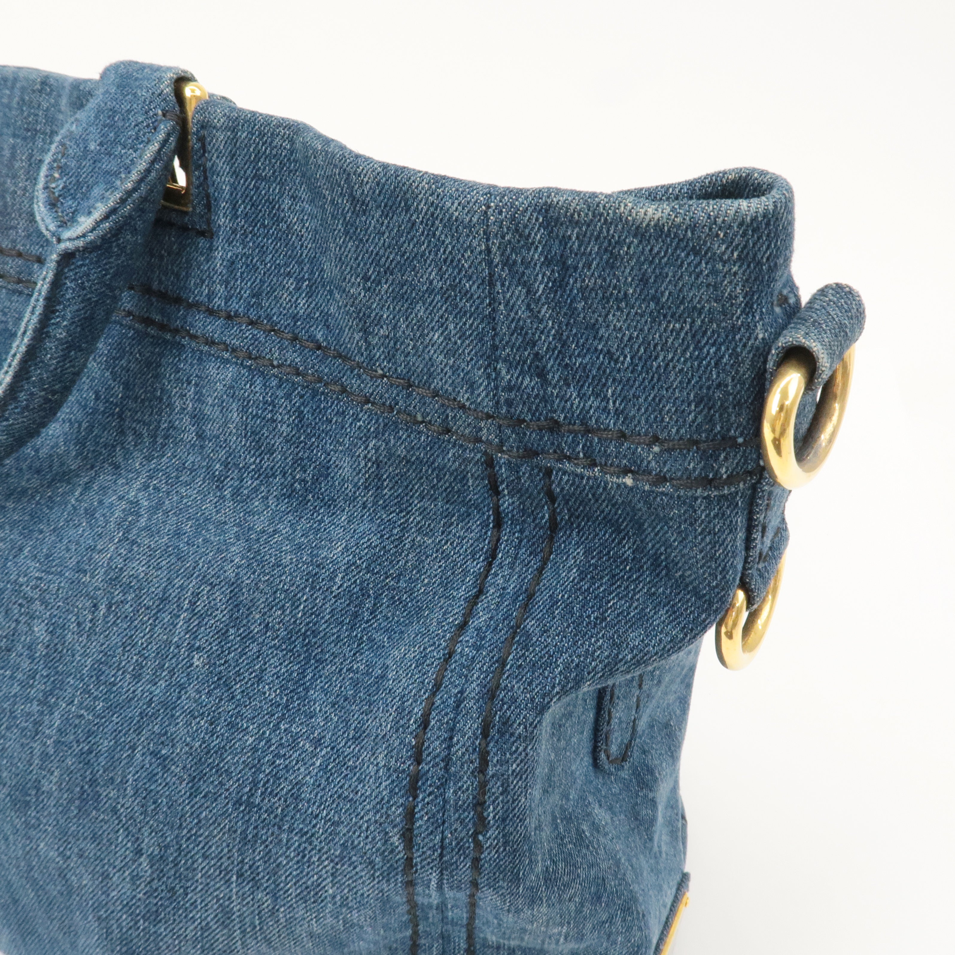Prada Denim Leather 2Way Bag Hand Shoulder Bag Blue BN2069