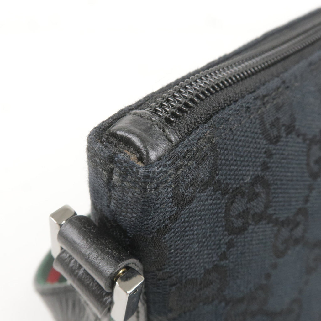 GUCCI Sherry GG Canvas Leather Hand Bag Purse Pouch Black 141809
