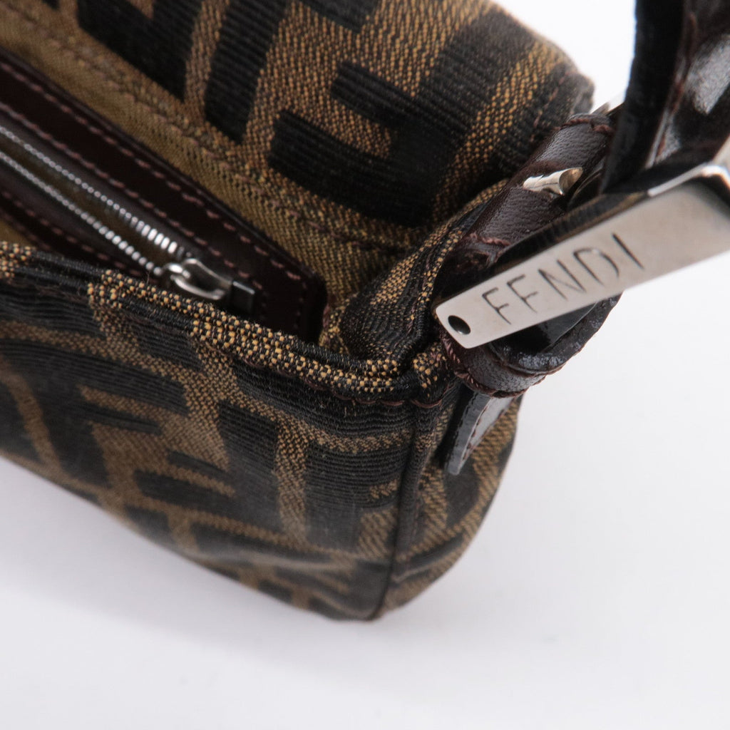 FENDI Mamma Baguette Zucca Canvas Leather Shoulder Bag Brown 26424