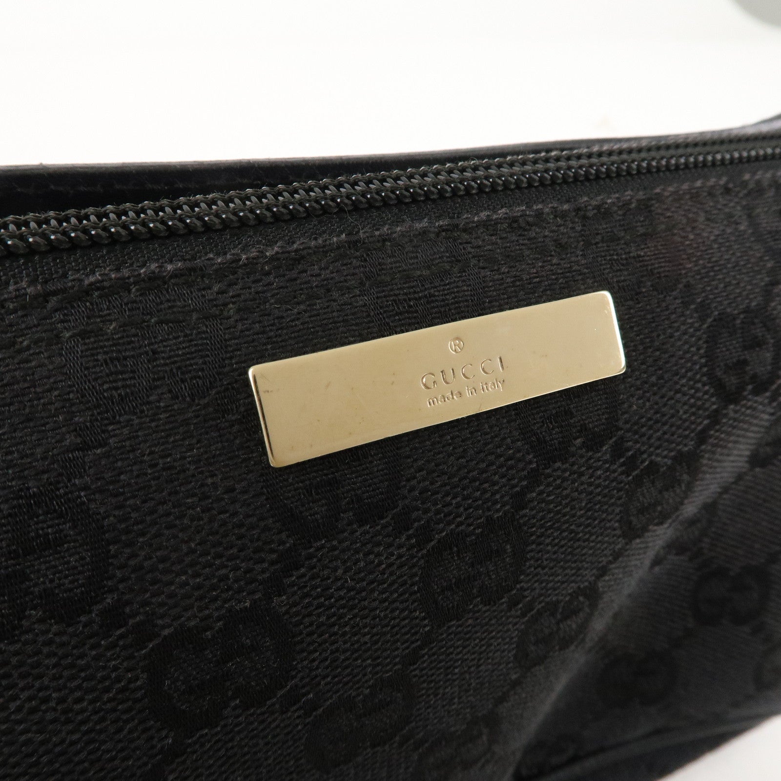 GUCCI Boat Bag GG Monogram Canvas Leather Pouch Black 039.1103