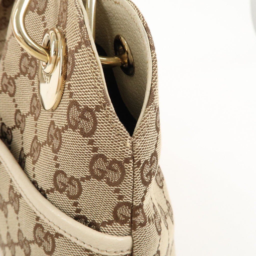 GUCCI GG Canvas Leather Tote Bag Shoulder Bag Beige Ivory 121023