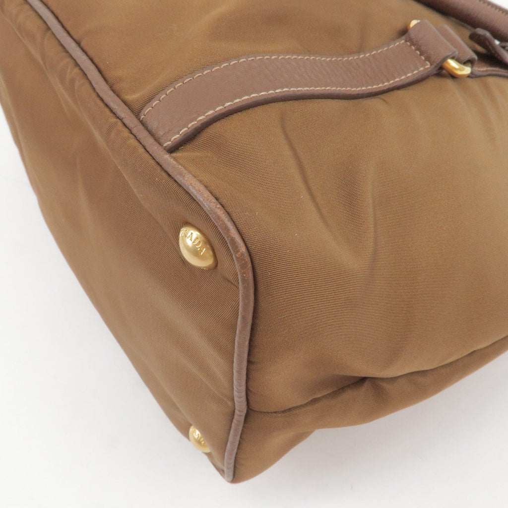 Prada Logo Nylon Leather 2Way Bag Hand Bag Brown BR4993