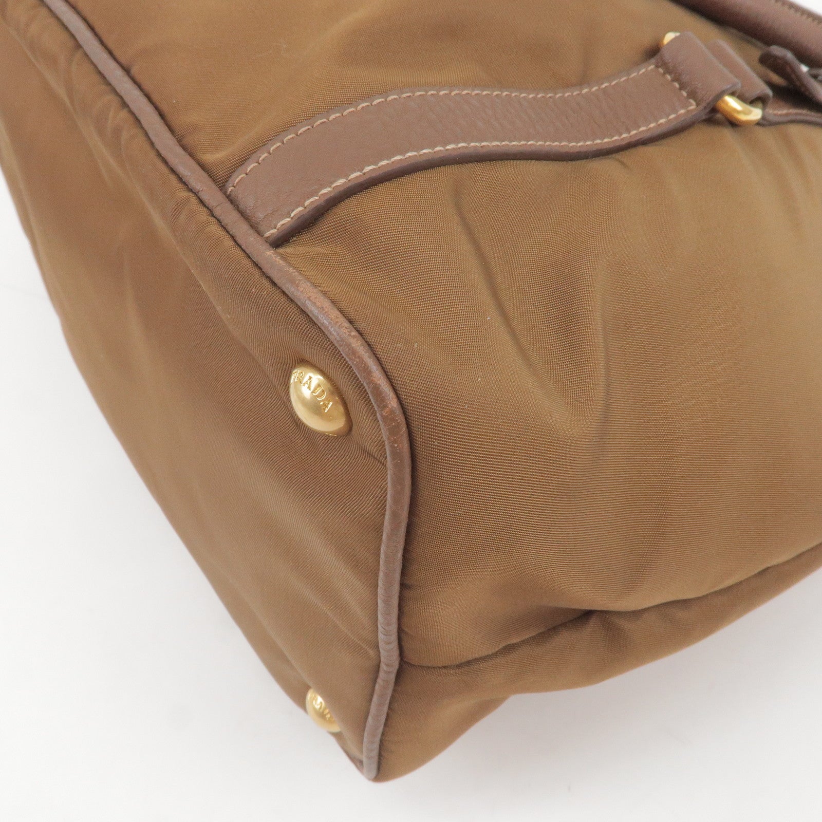 Prada Logo Nylon Leather 2Way Bag Hand Bag Brown BR4993