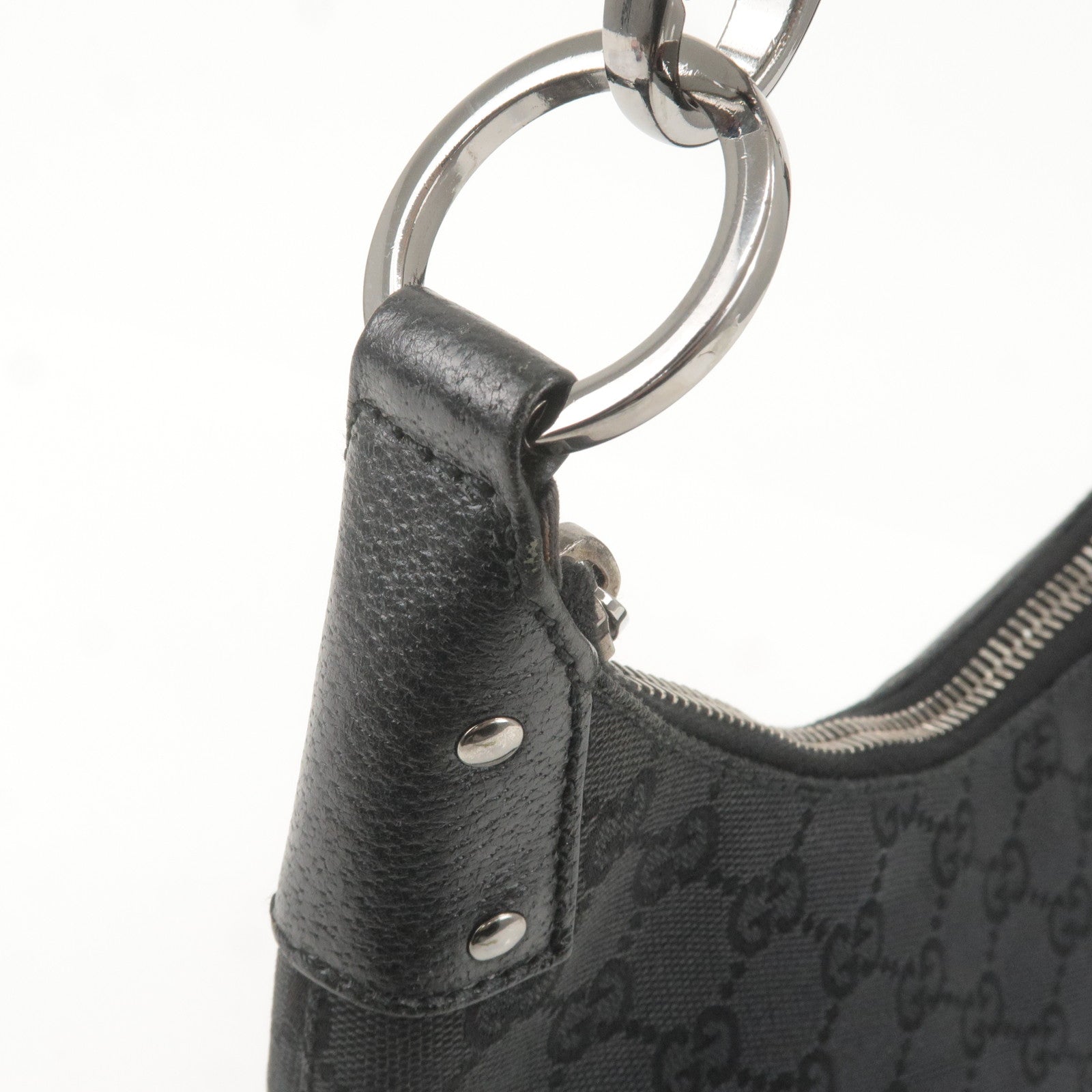 GUCCI GG Monogram Canvas Leather Shoulder Bag Black 115003