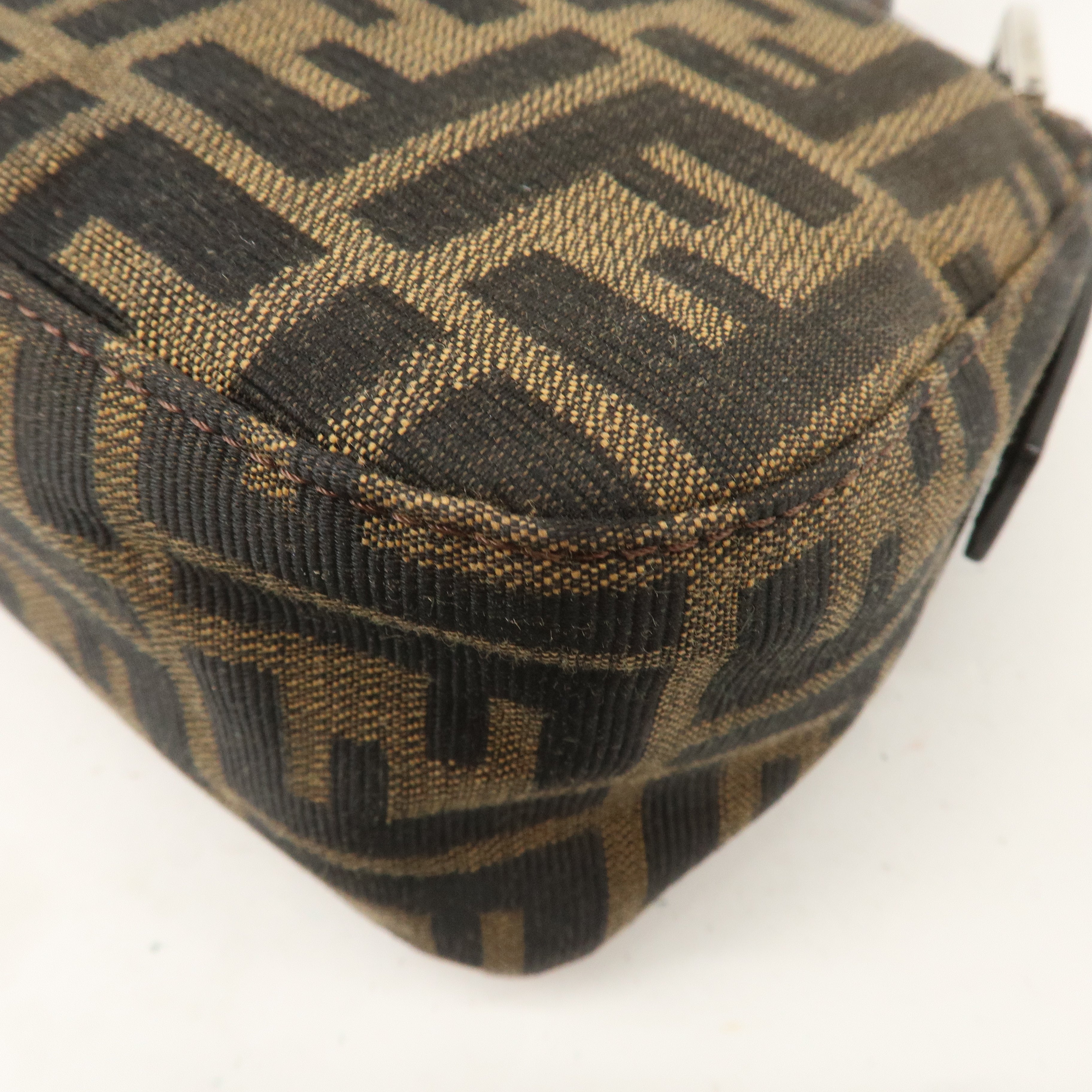 FENDI Zucca Canvas Leather Shoulder Bag Khaki Brown Black 26723