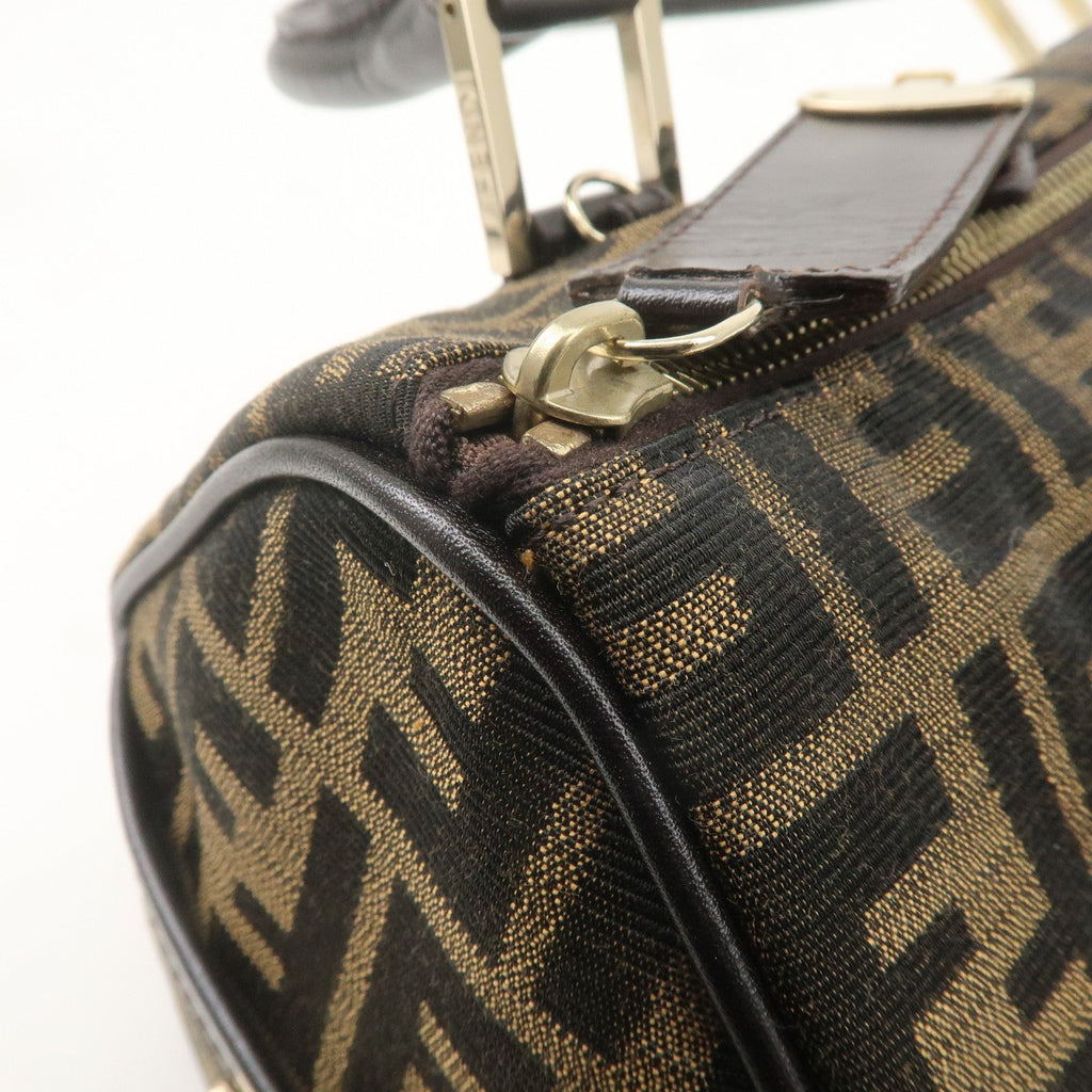 FENDI Zucca Canvas Leather Mini Boston Bag Black Brown 8BL104