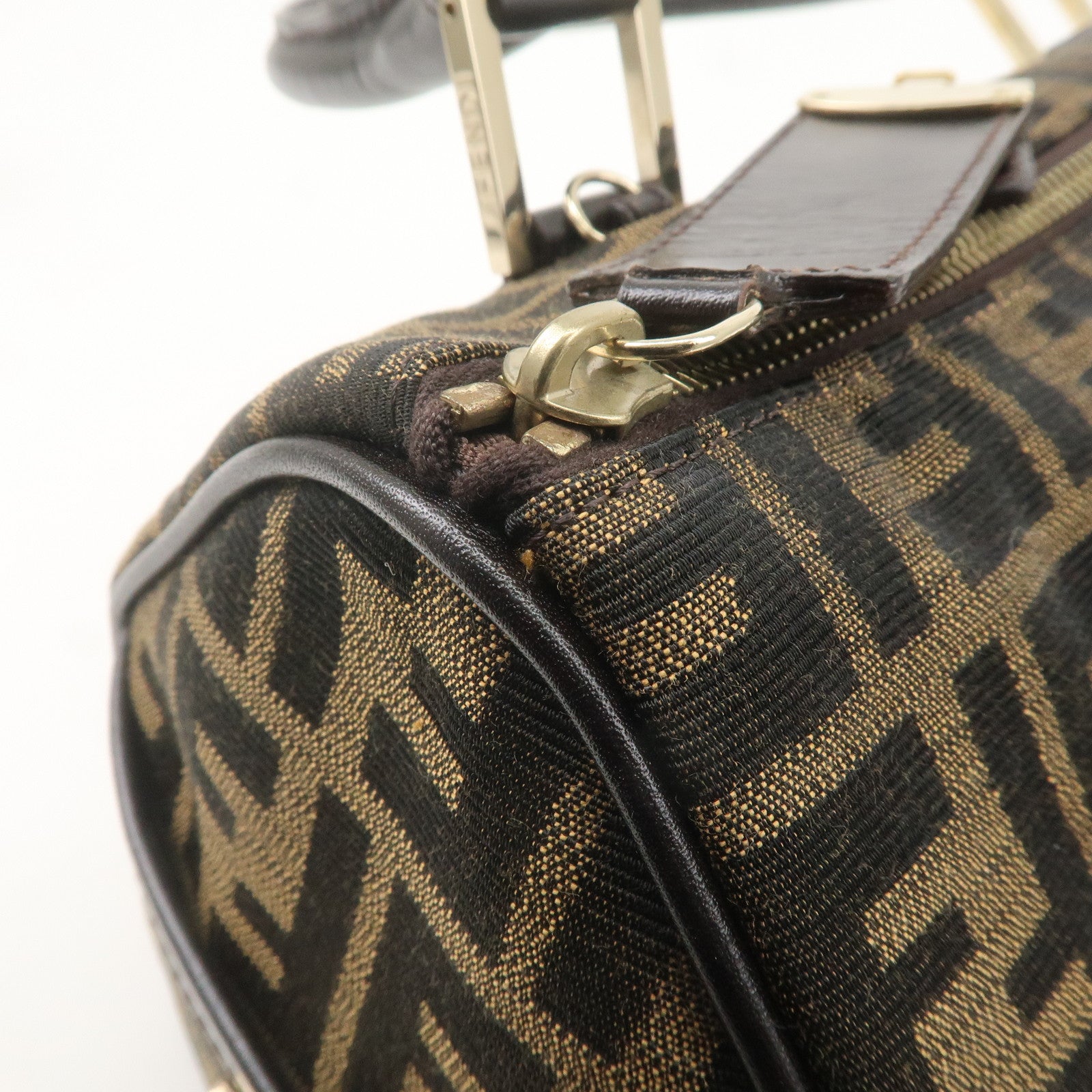 FENDI Zucca Canvas Leather Mini Boston Bag Black Brown 8BL104