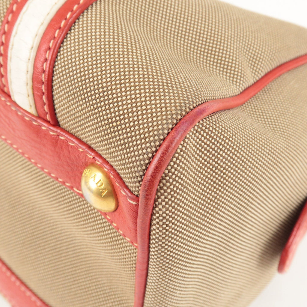 Prada Logo Jacquard Canvas Leather 2Way Shoulder Bag Beige Red