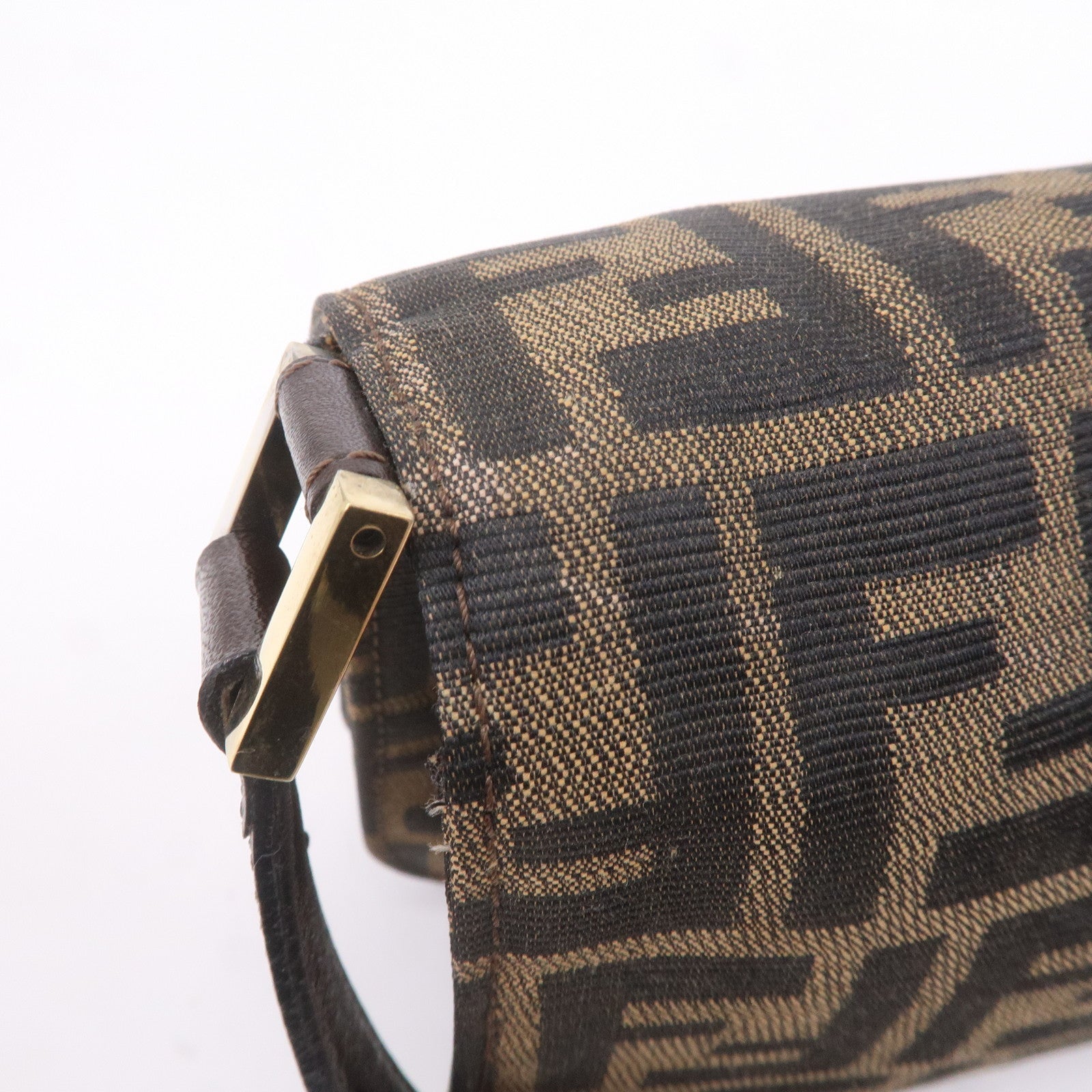 FENDI Zucca Canvas Leather Shoulder Bag Brown Black 16322