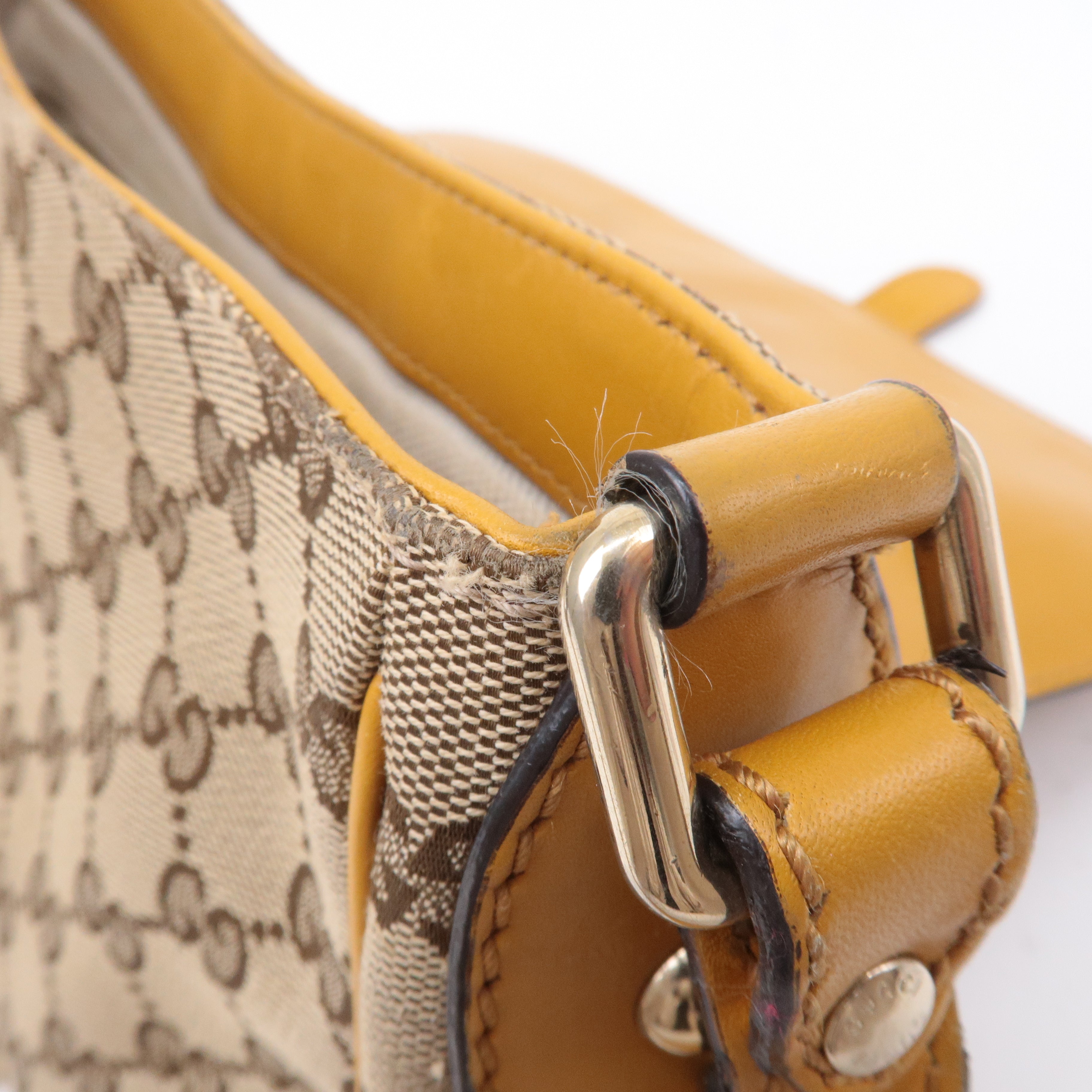 GUCCI GG Canvas Leather Shoulder Bag Beige Brown Yellow 308452