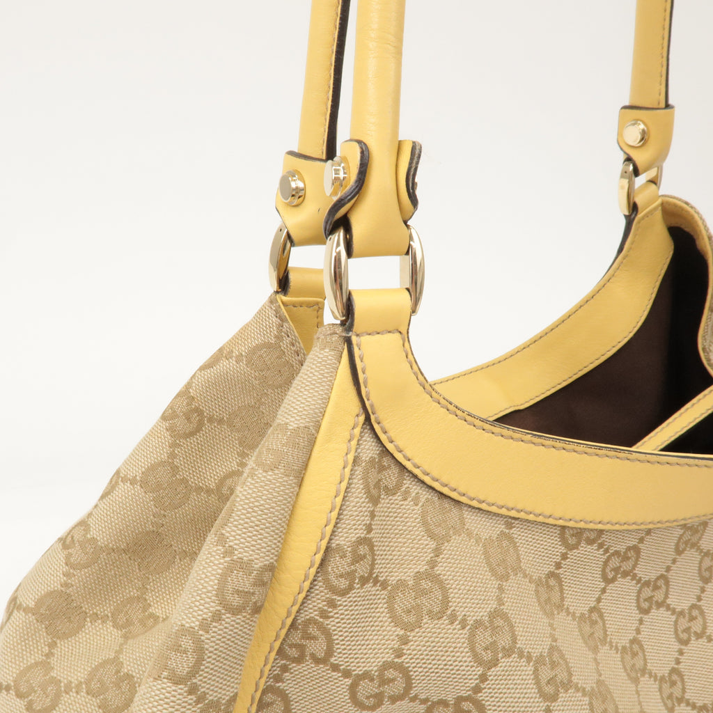 GUCCI Abbey GG Canvas Leather Shoulder Bag Beige Yellow 189835